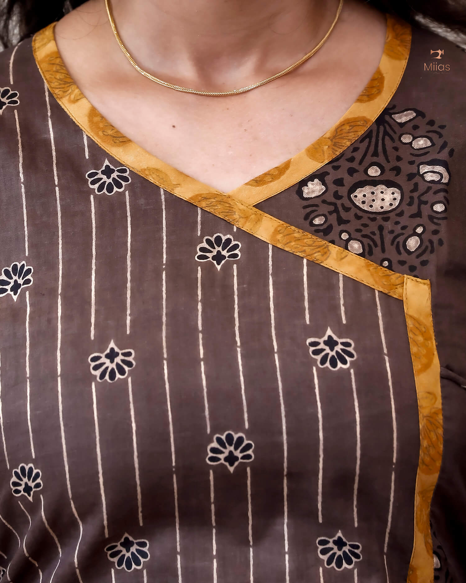 Cotton Ajrakh Kurti: Dual-Print Overlap Dress with Pockets