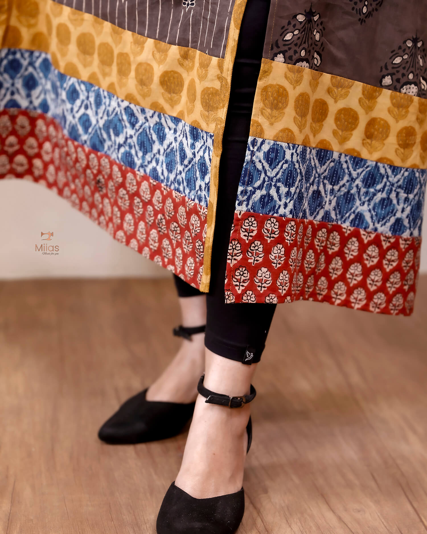 Cotton Ajrakh Kurti: Dual-Print Overlap Dress with Pockets