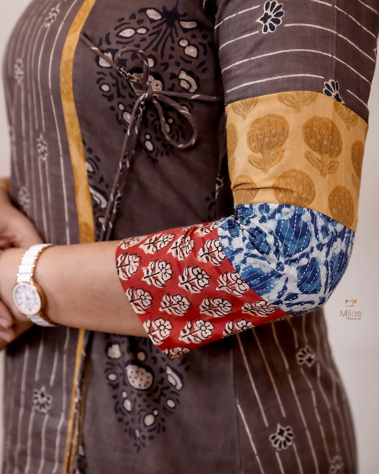 Cotton Ajrakh Kurti: Dual-Print Overlap Dress with Pockets