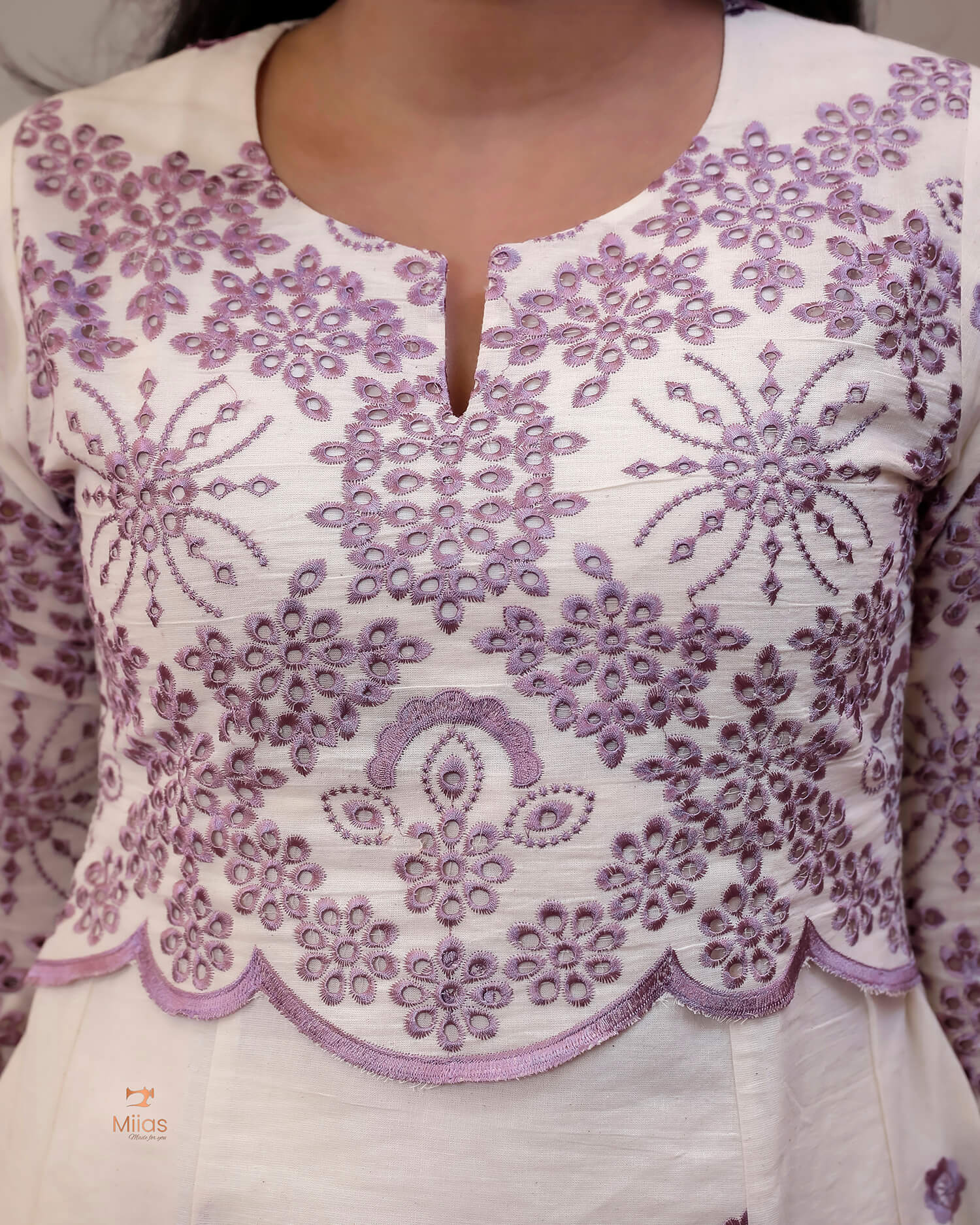 Kora Cotton Kurti: Intricate Embroidered Panel Design
