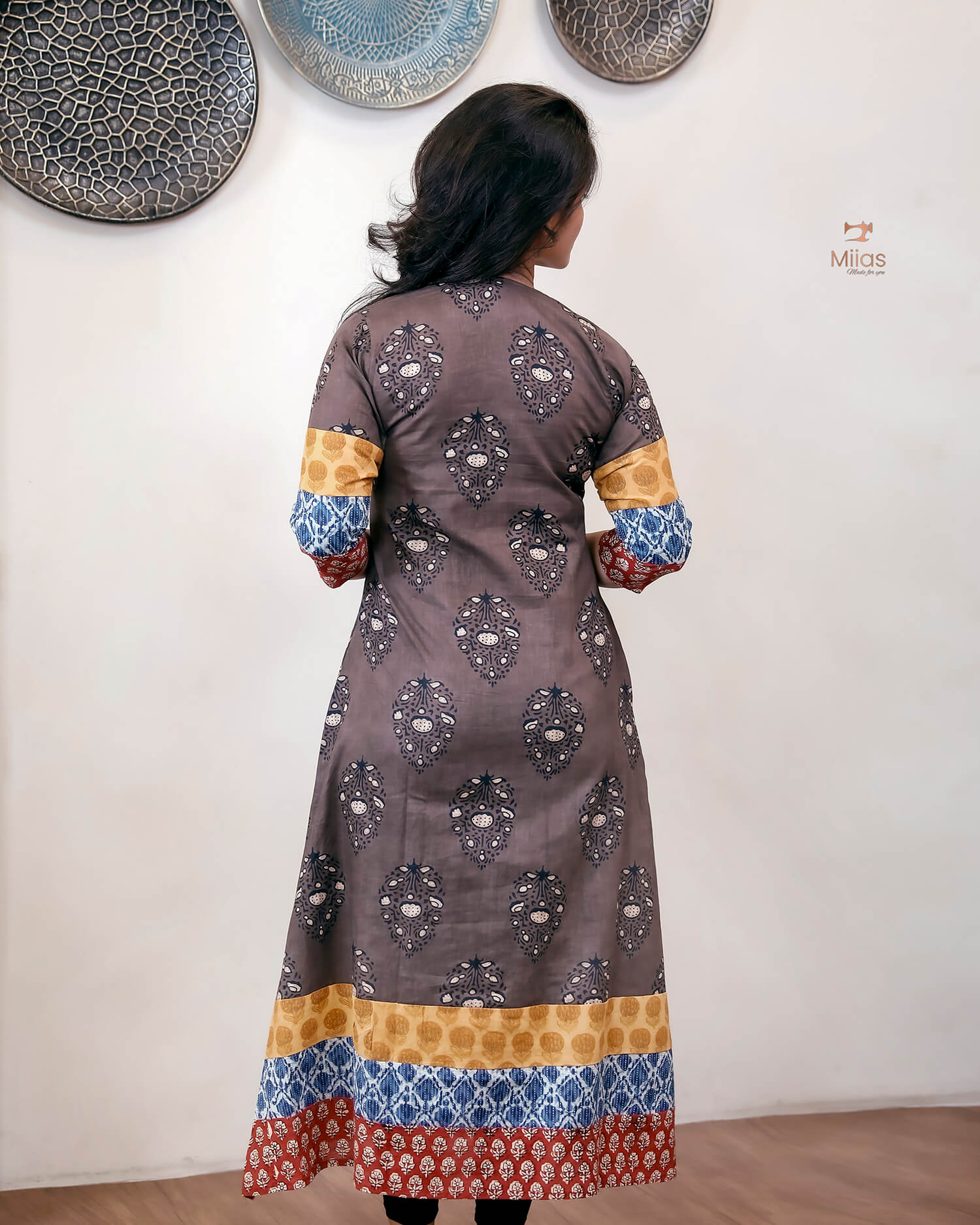 Cotton Ajrakh Kurti: Dual-Print Overlap Dress with Pockets-Inverted Print.