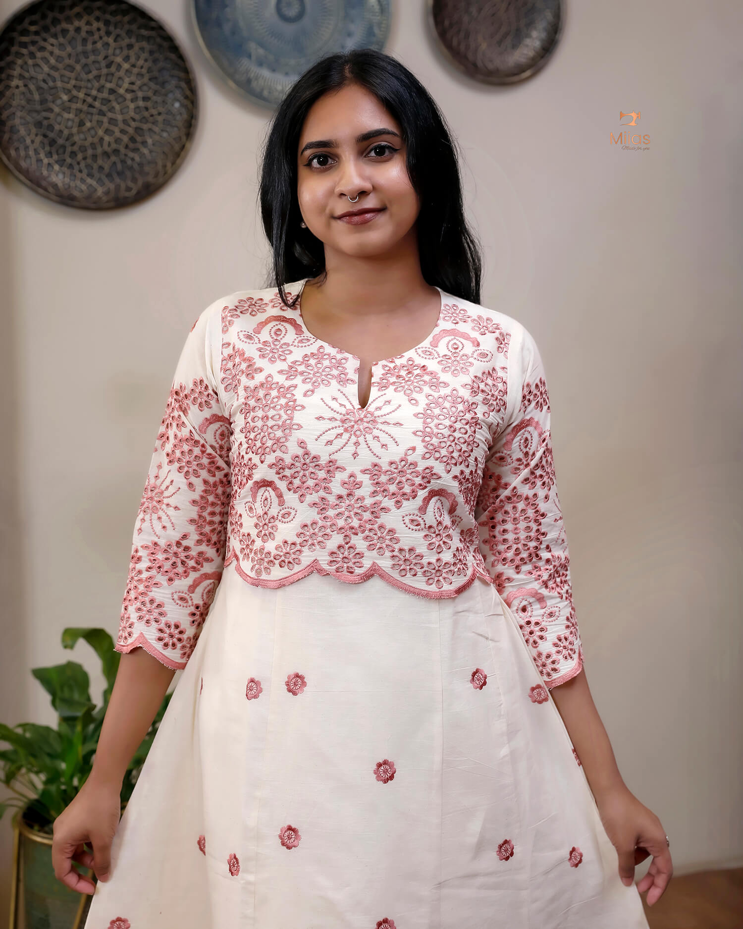 Kora Cotton Kurti: Intricate Embroidered Panel Design
