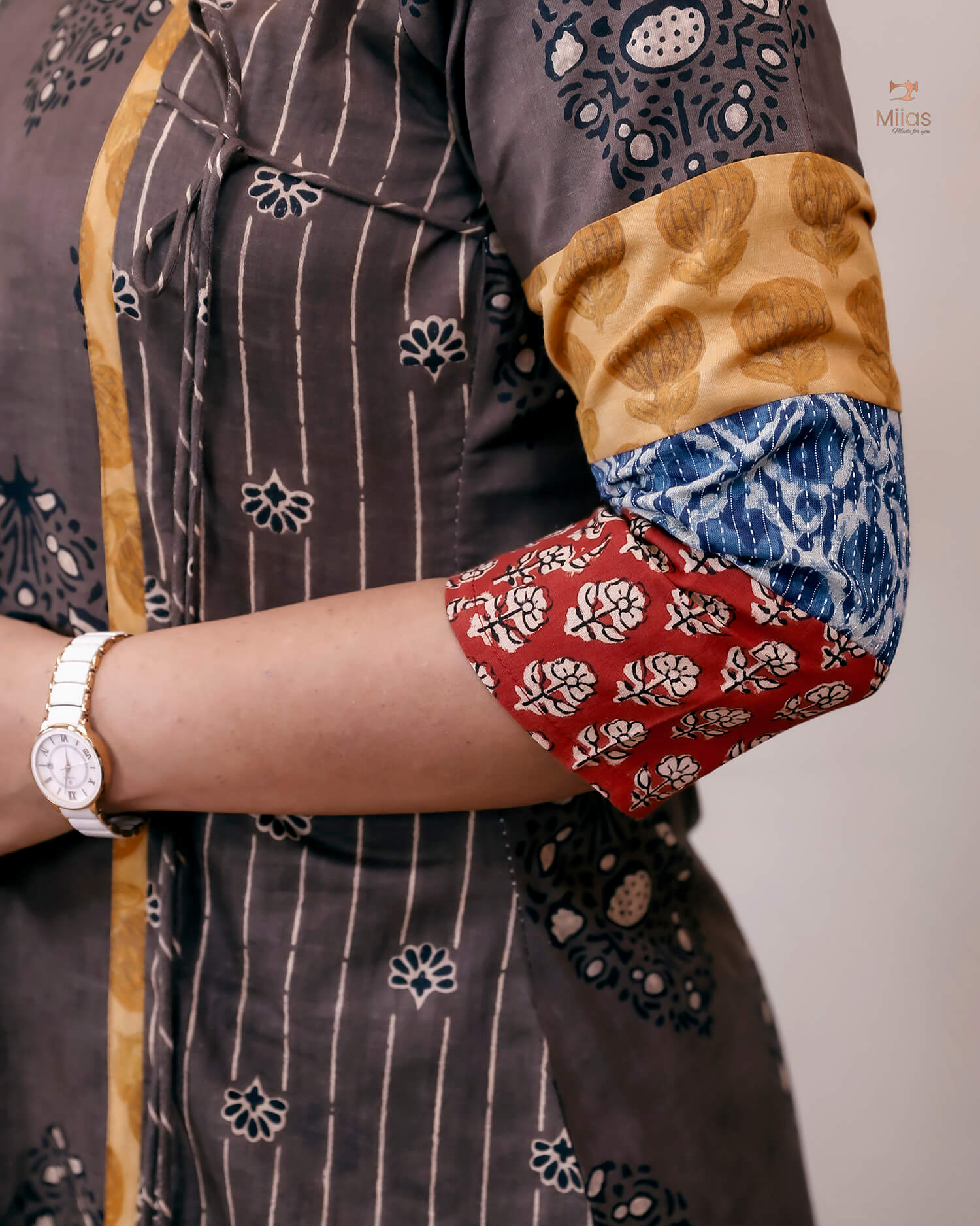 Cotton Ajrakh Kurti: Dual-Print Overlap Dress with Pockets-Inverted Print.