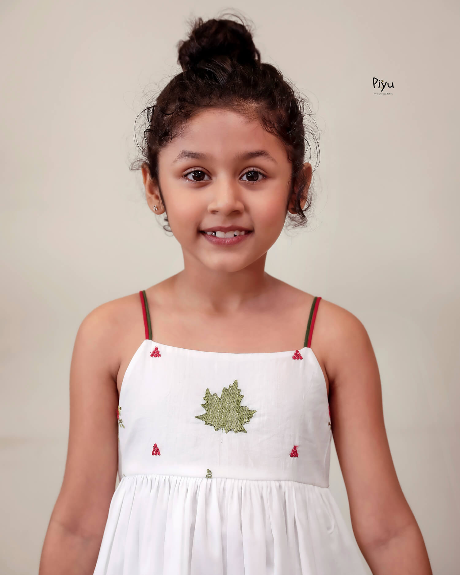 Mul Cotton Frock | Embroidered Yoke & Noodle Strap Sleeves-White.