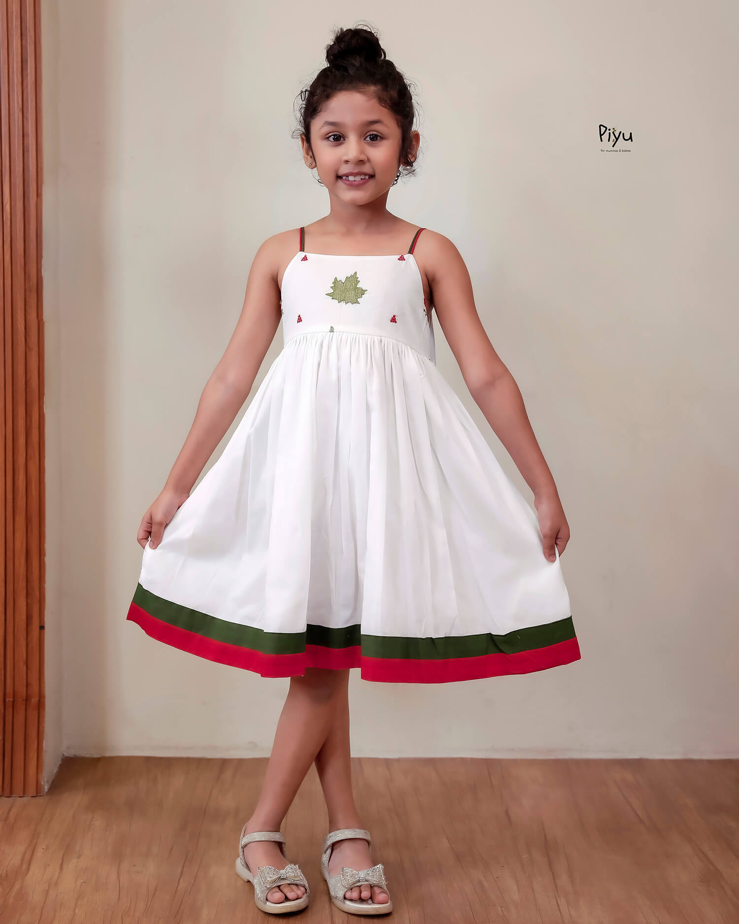 Mul Cotton Frock | Embroidered Yoke & Noodle Strap Sleeves-White.