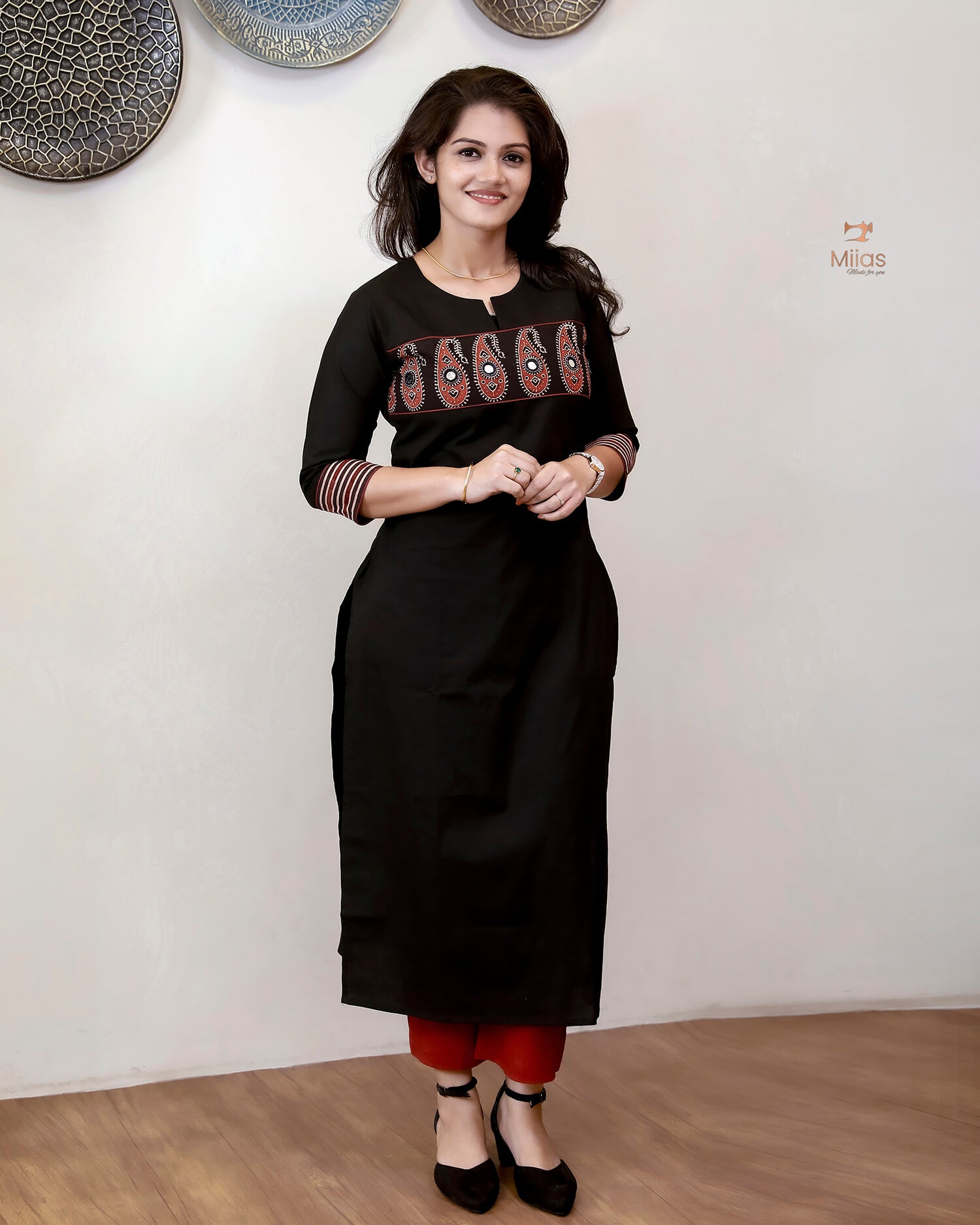Jam Cotton Kurti | Sparkling Beaded Neckline & Slit
