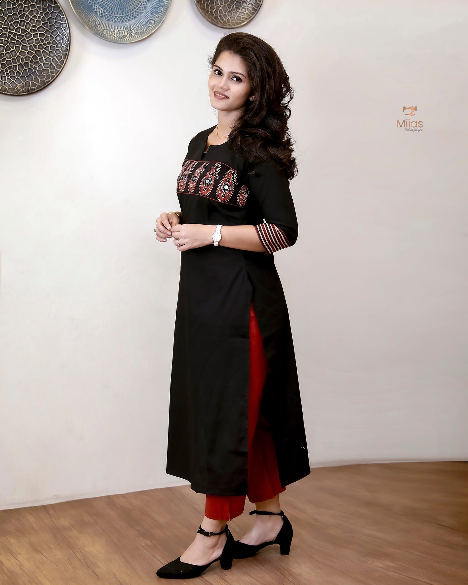 Jam Cotton Kurti | Sparkling Beaded Neckline & Slit