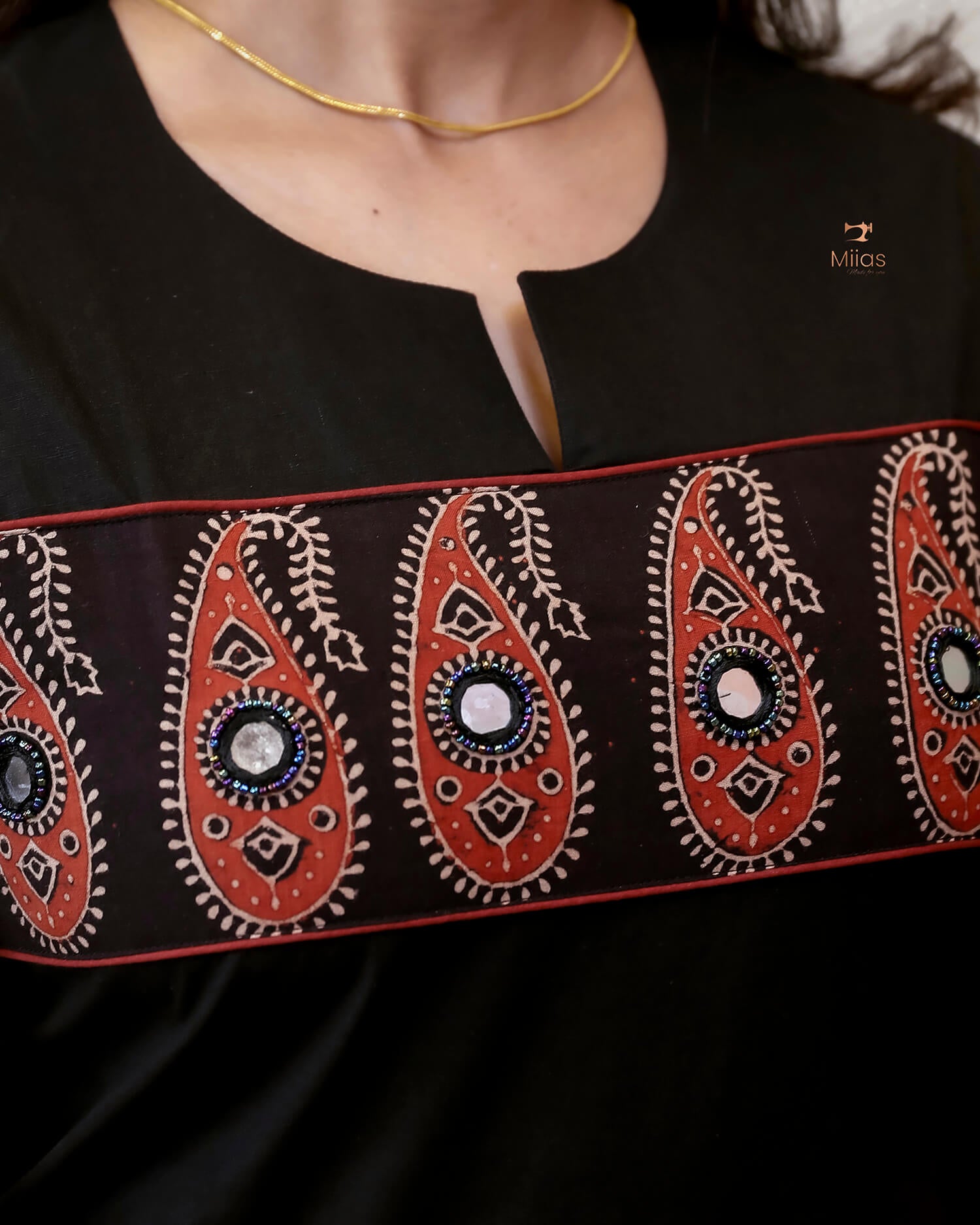 Jam Cotton Kurti | Sparkling Beaded Neckline & Slit