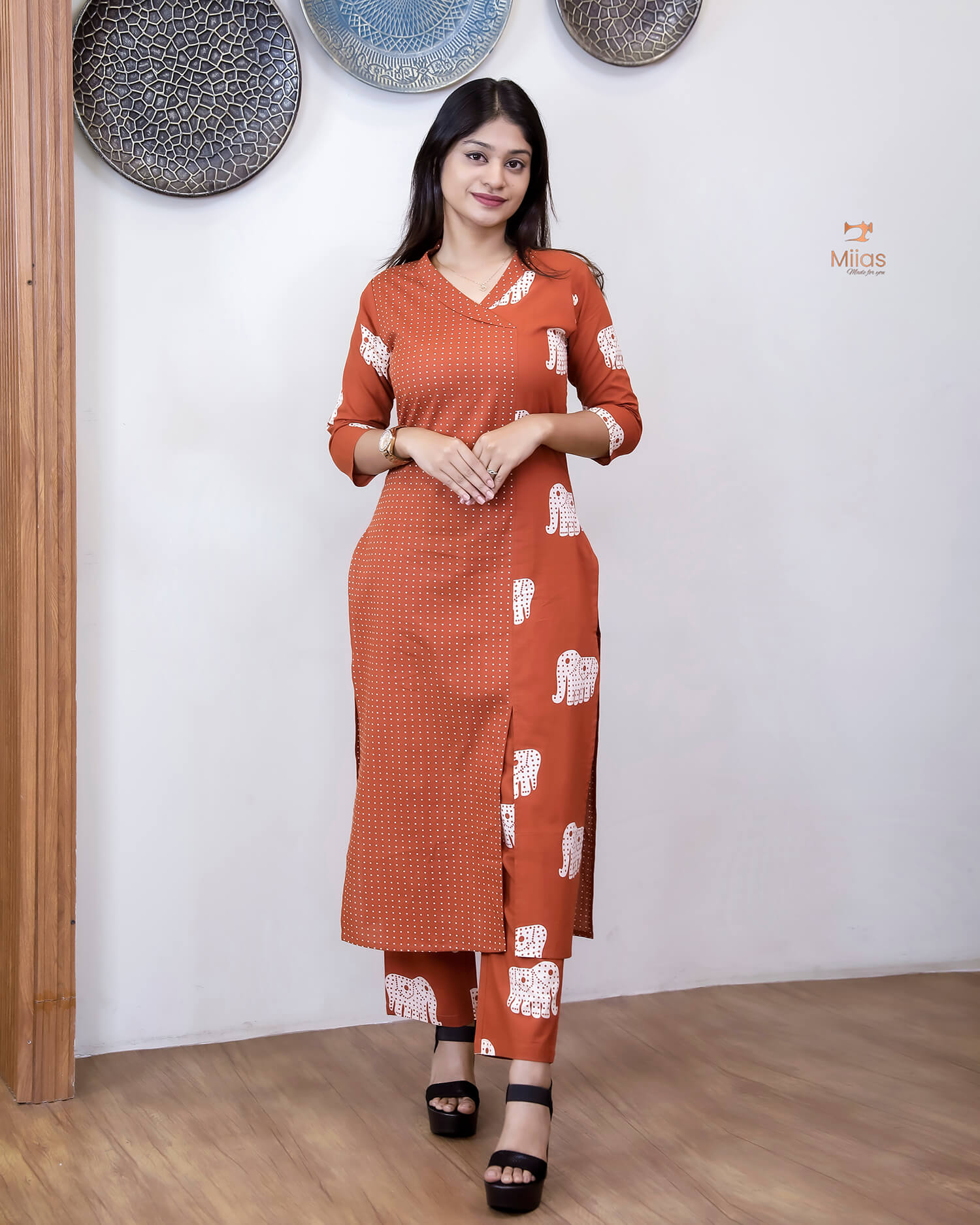 Premium Cotton Co-ord Set: Slit Top & Pocketed Bottom-Carrot Orange.