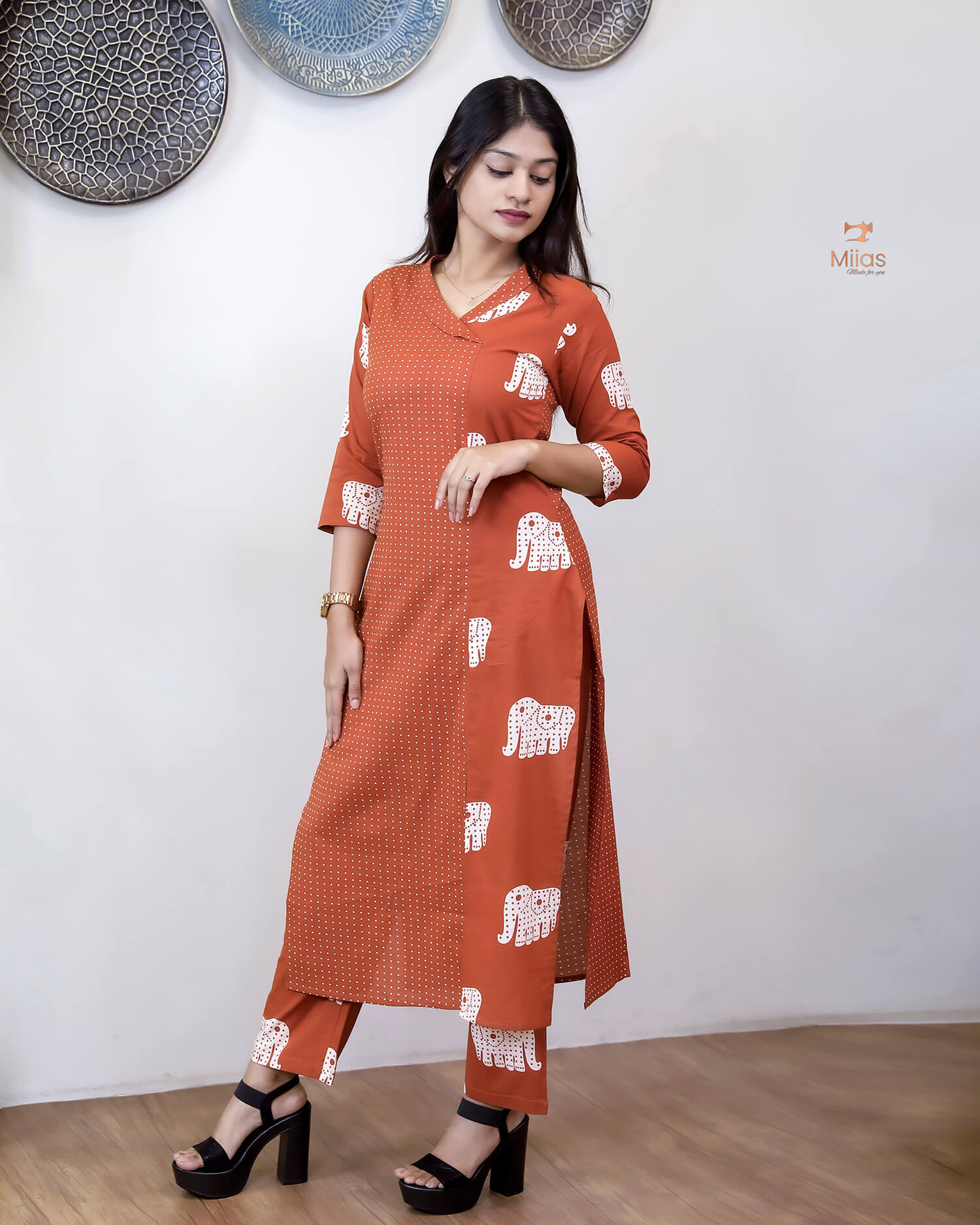 Premium Cotton Co-ord Set: Slit Top & Pocketed Bottom-Carrot Orange.