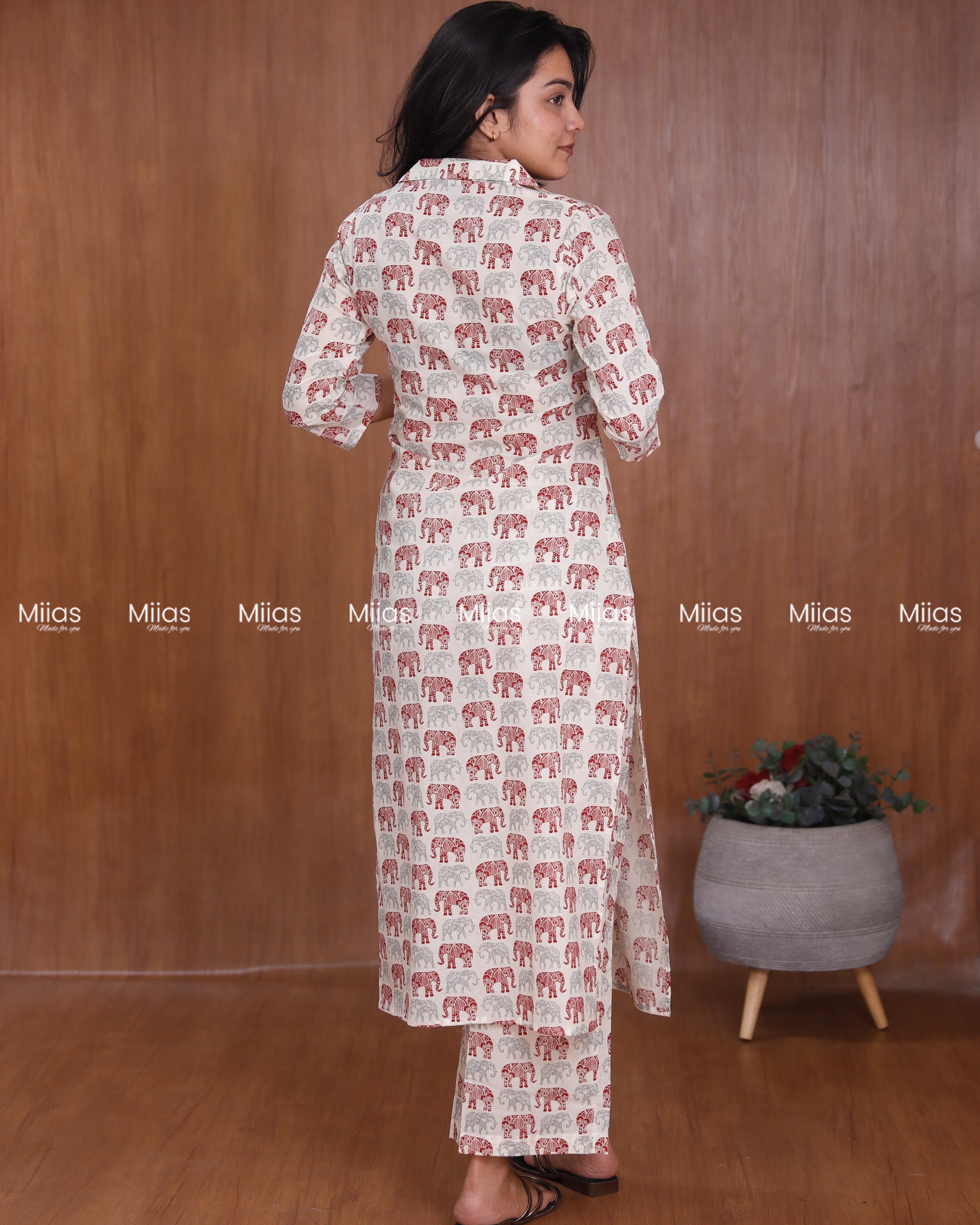 Jaipur Cotton Co-ord Set | Slit Top + Parallel Bottoms | Off-white