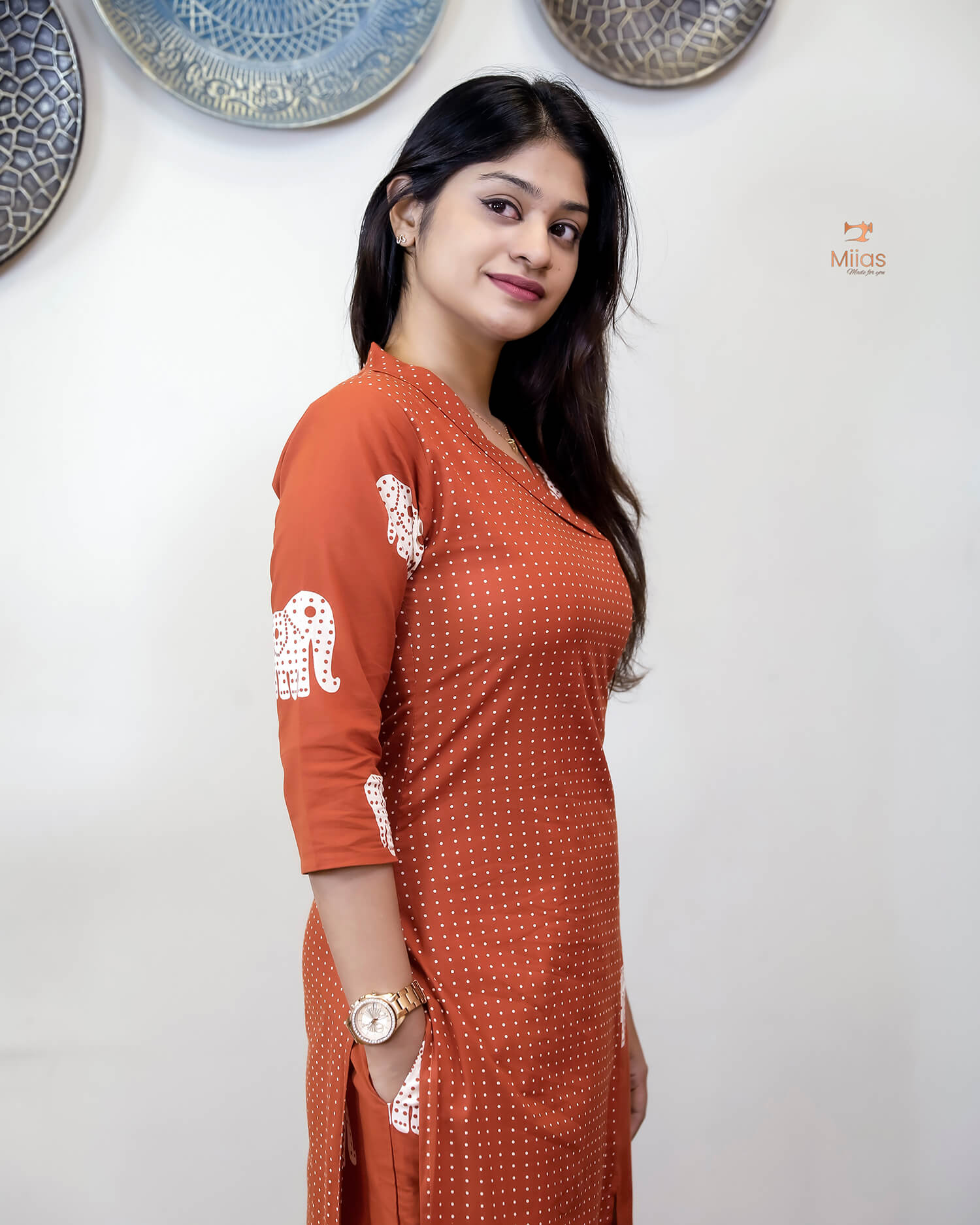 Premium Cotton Co-ord Set: Slit Top & Pocketed Bottom-Carrot Orange.