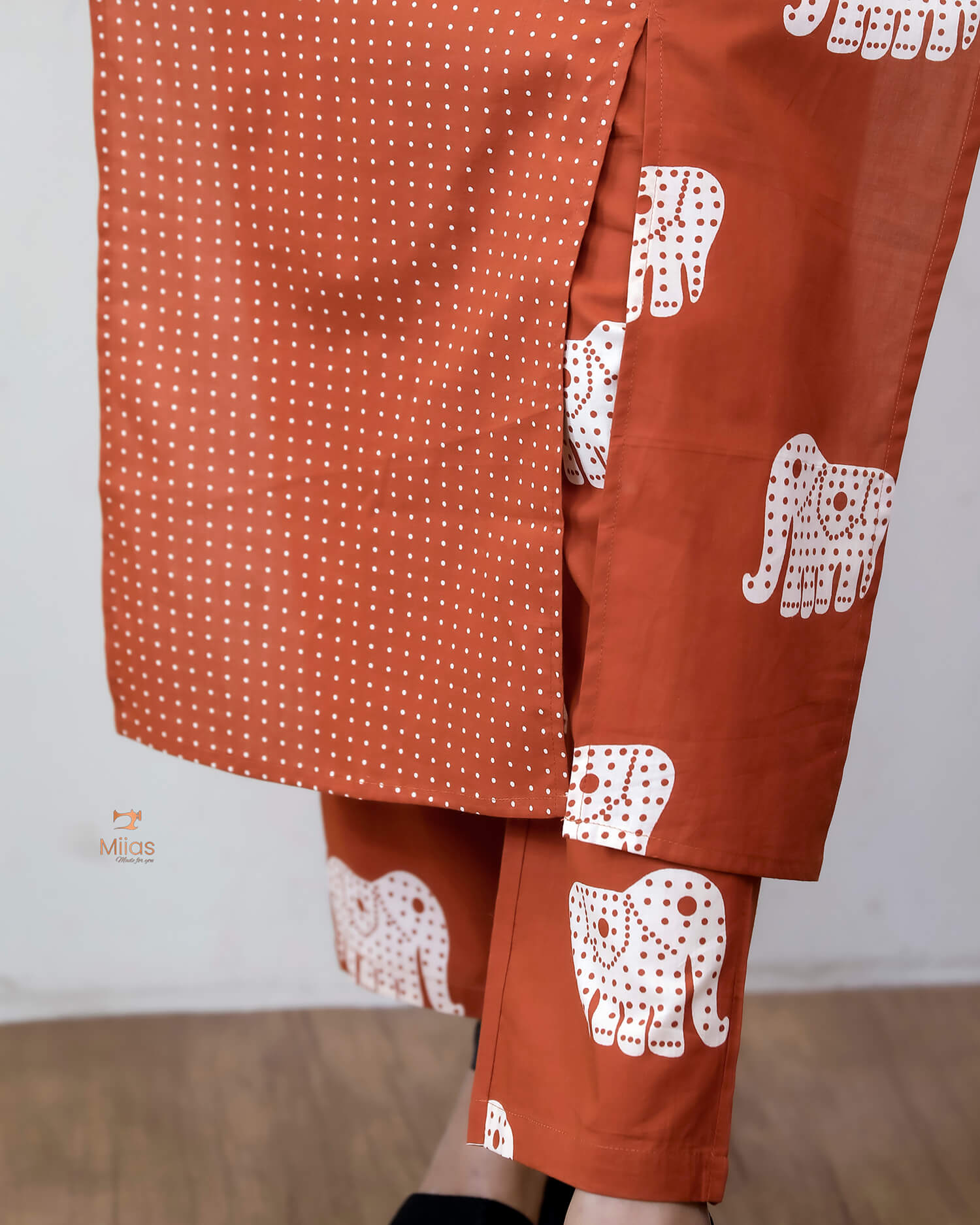 Premium Cotton Co-ord Set: Slit Top & Pocketed Bottom-Carrot Orange.