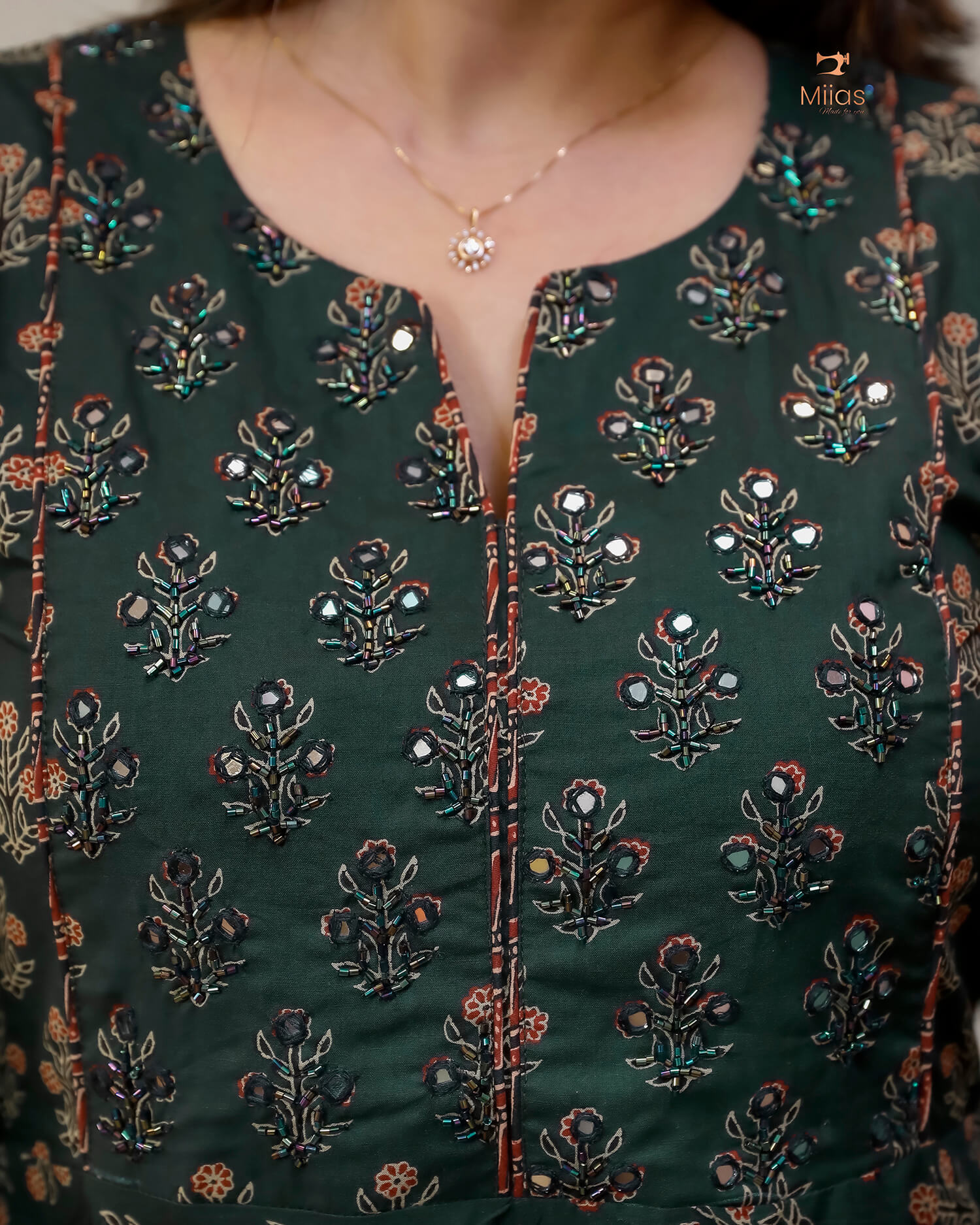 South Cotton Umbrella Kurti with Bead & Mirror Work