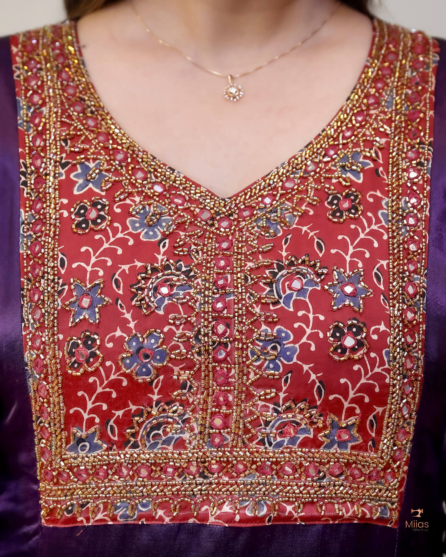 Mashru Silk Dress Kurti with Modal Silk with Beaded Mirror Work