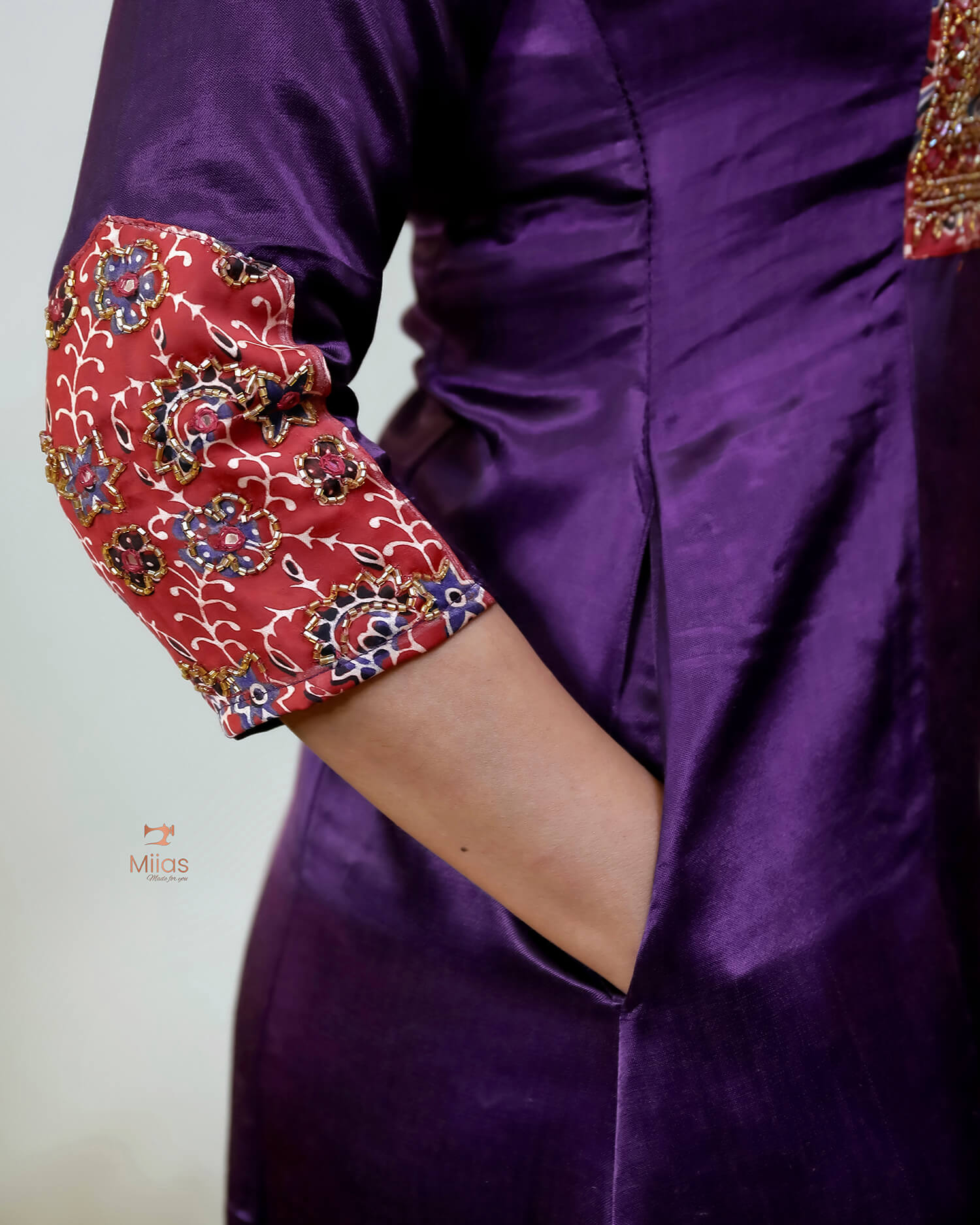 Mashru Silk Dress Kurti with Modal Silk with Beaded Mirror Work