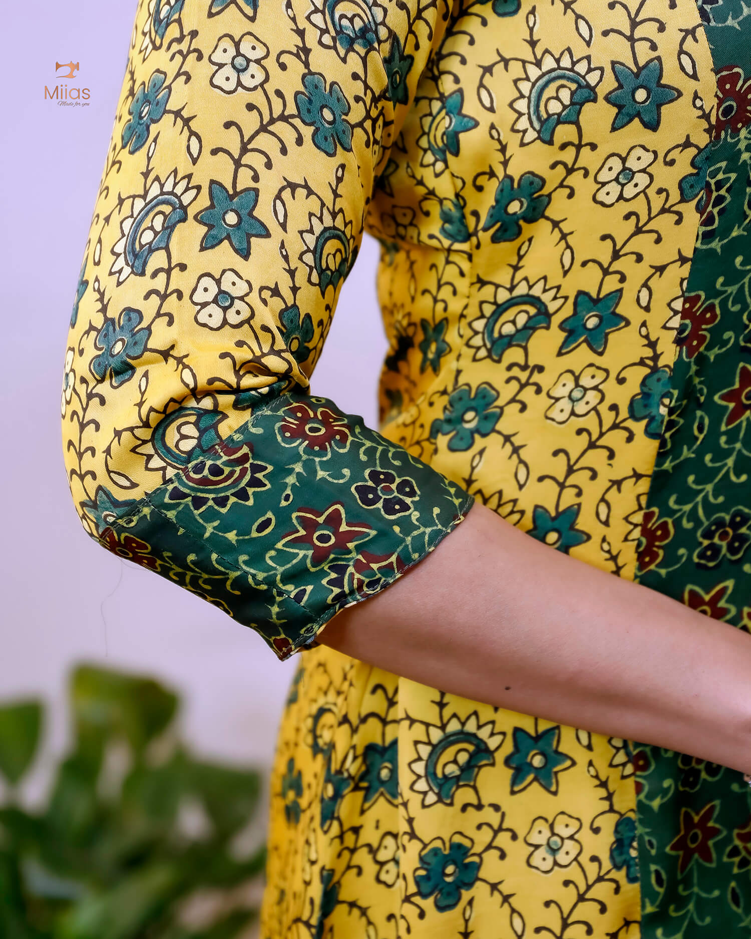 Modal Silk Printed Kurti | Contrast Panels & Sequins