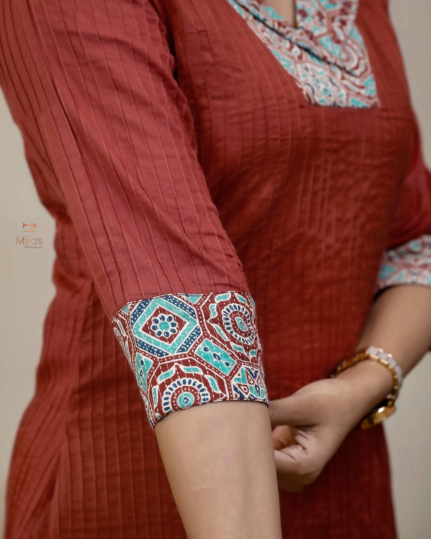 Pintuck & Kantha Top with Mirror Work