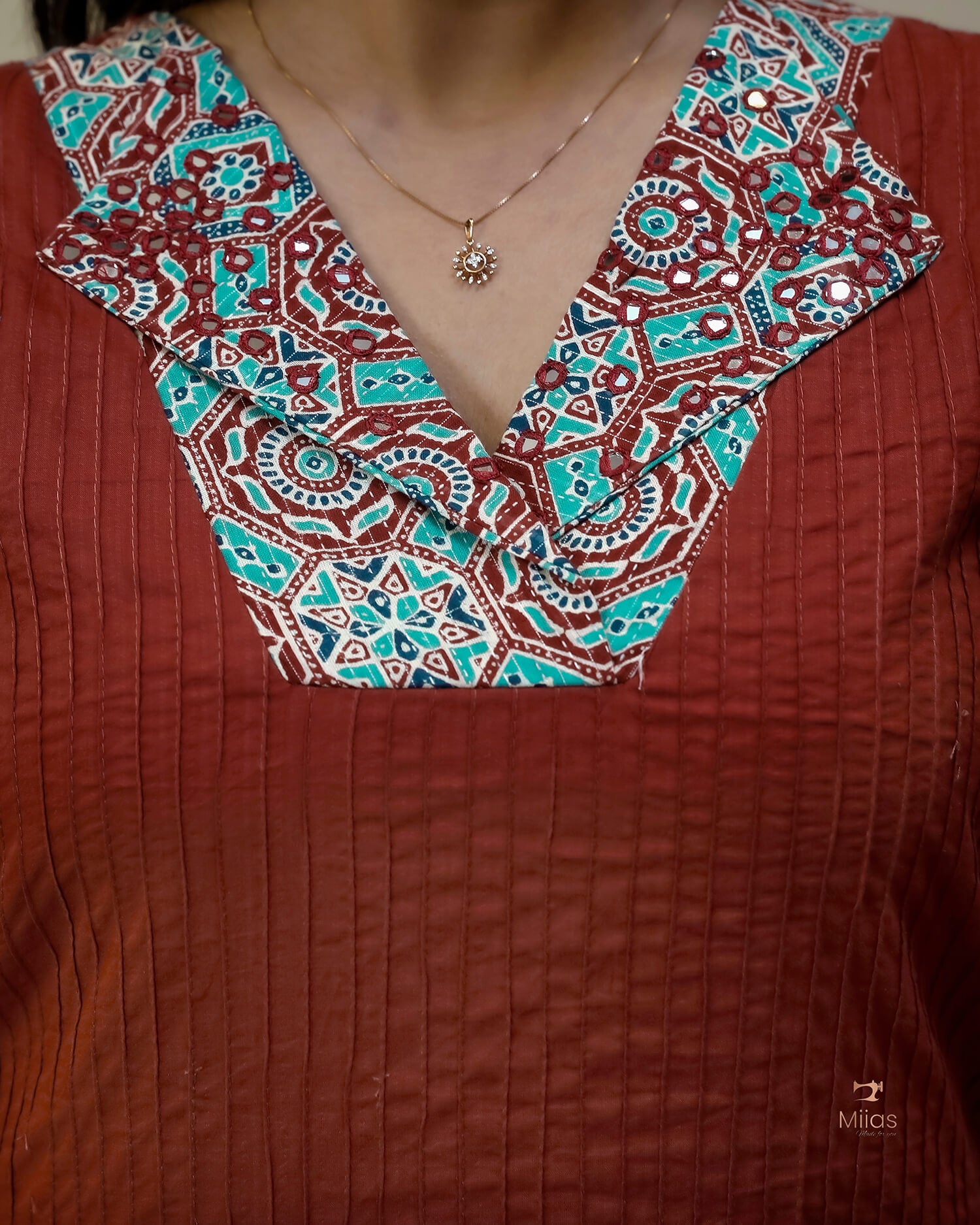 Pintuck & Kantha Top with Mirror Work