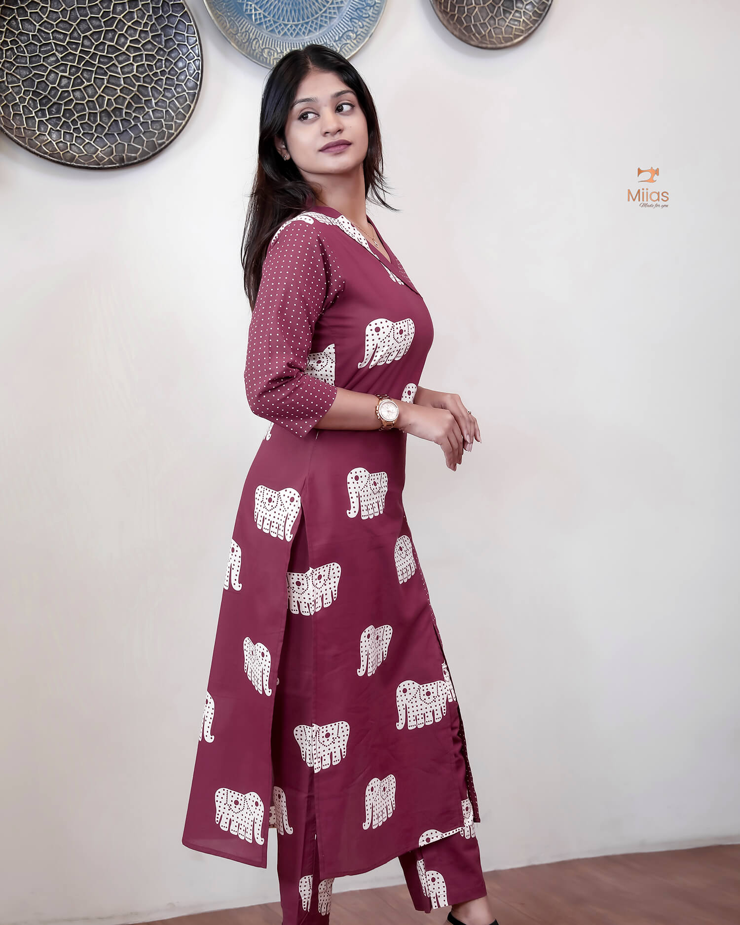 Premium Cotton Co-ord Set: Slit Top & Pocketed Bottom-Berry Red.