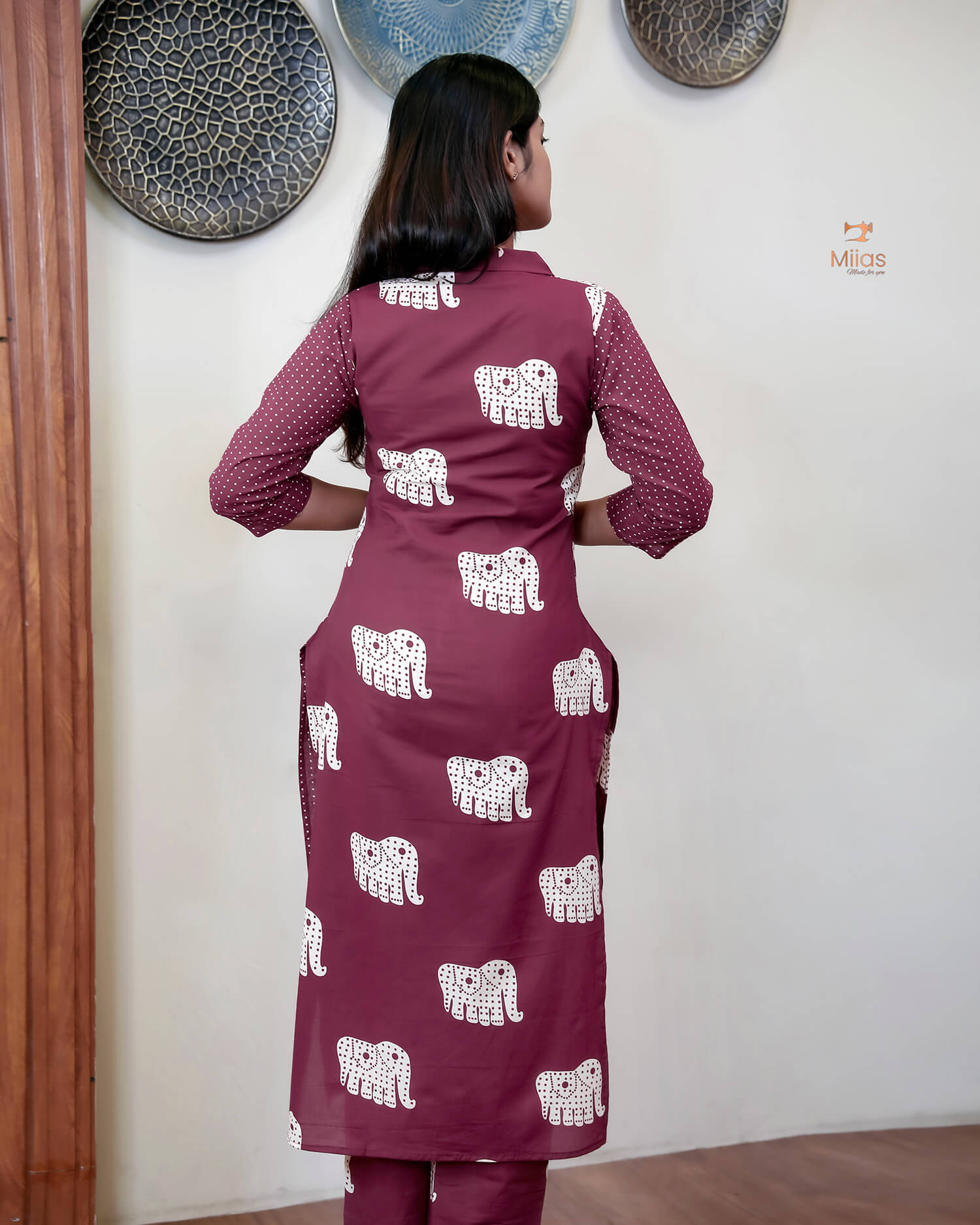 Premium Cotton Co-ord Set: Slit Top & Pocketed Bottom-Berry Red.