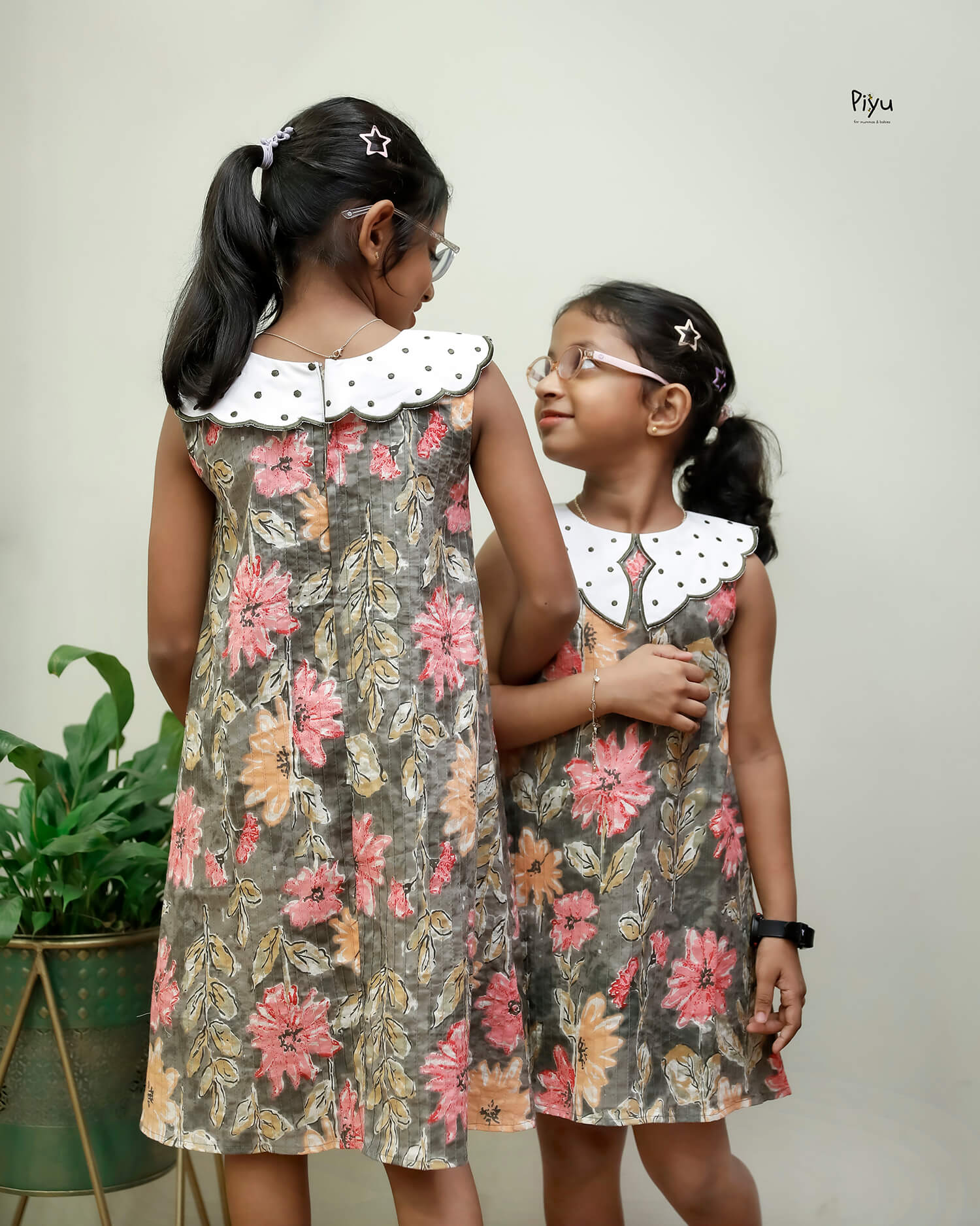 Cotton A-Line Frock with Scalloped Collar & Pintuck Detail