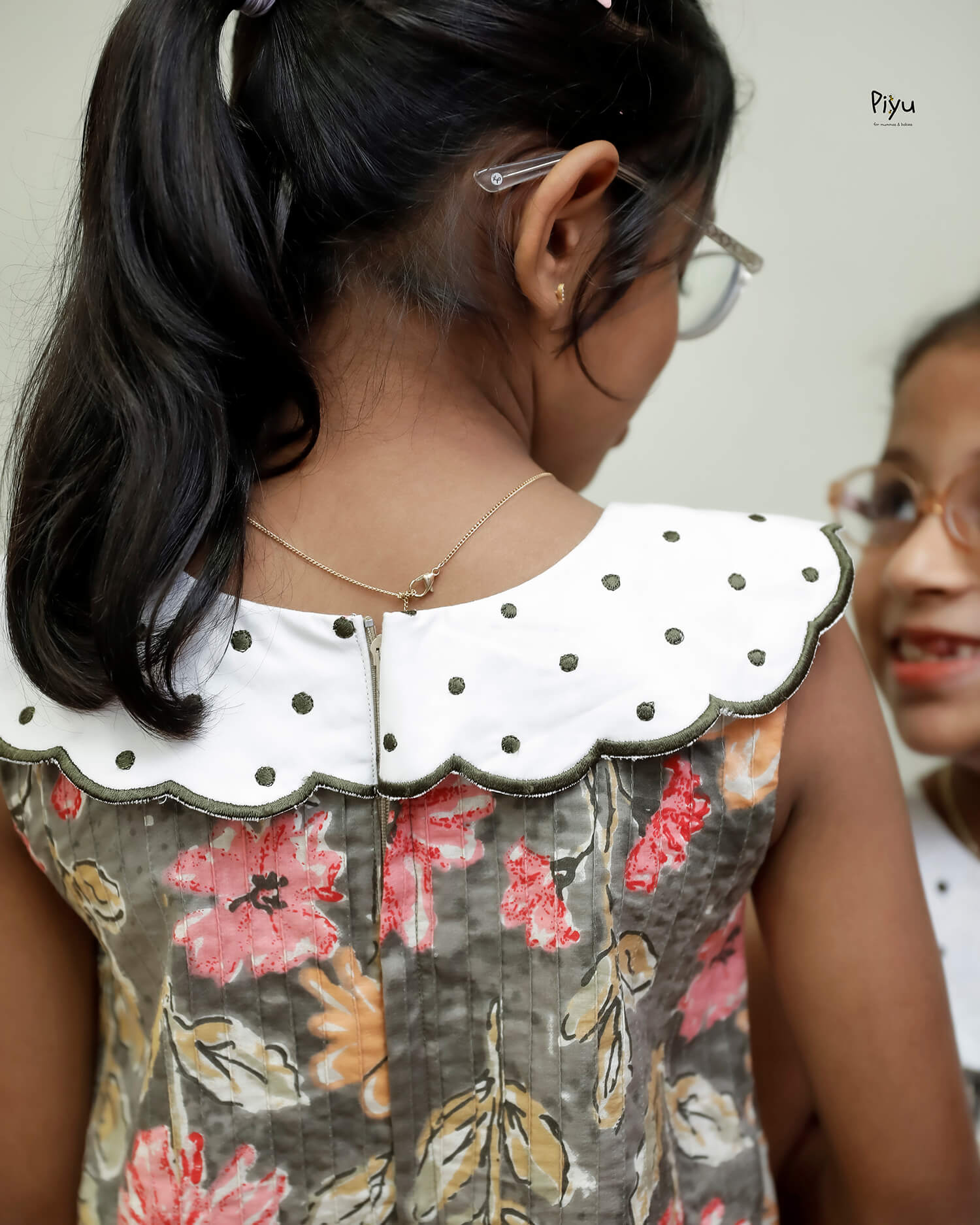 Cotton A-Line Frock with Scalloped Collar & Pintuck Detail