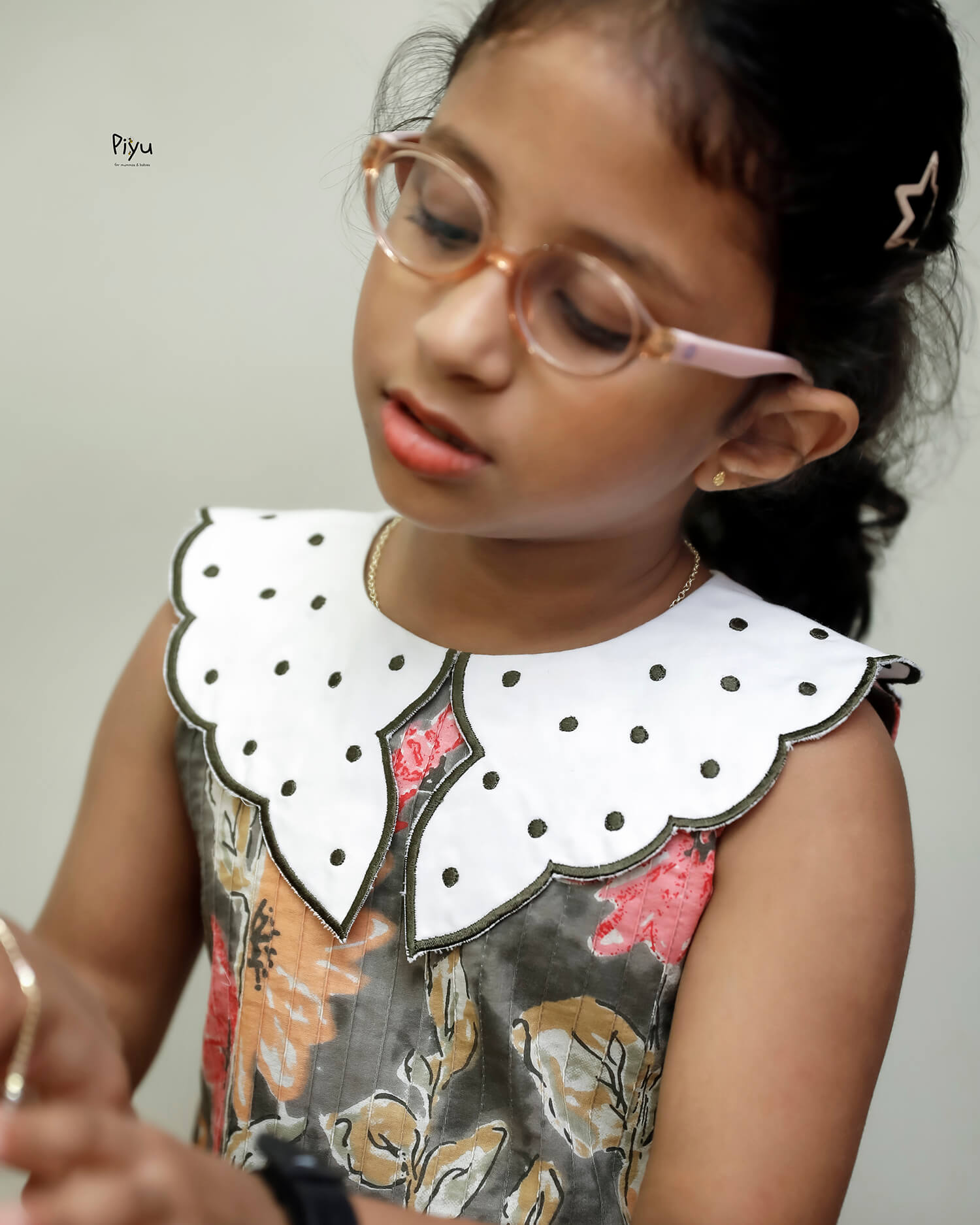 Cotton A-Line Frock with Scalloped Collar & Pintuck Detail