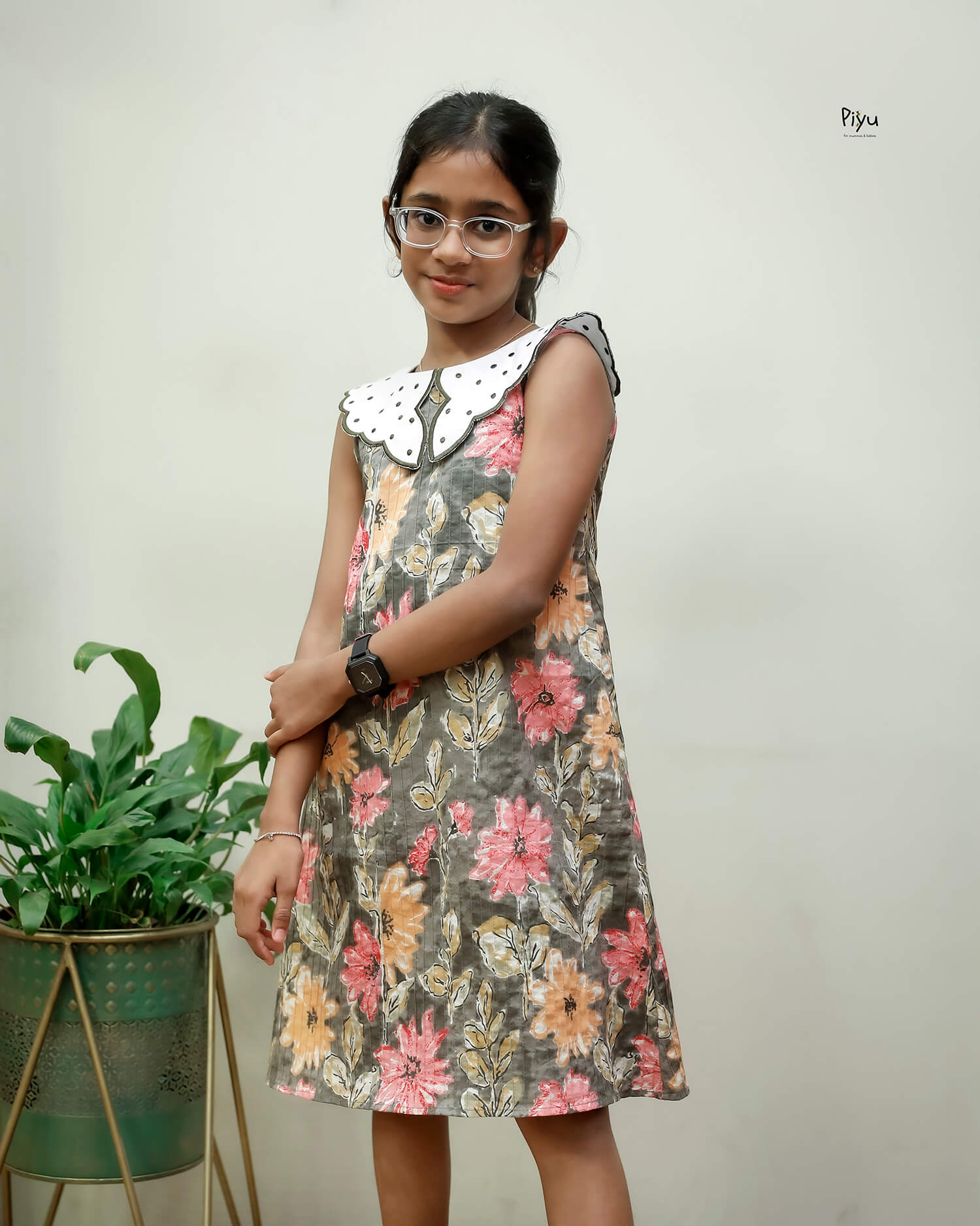 Cotton A-Line Frock with Scalloped Collar & Pintuck Detail