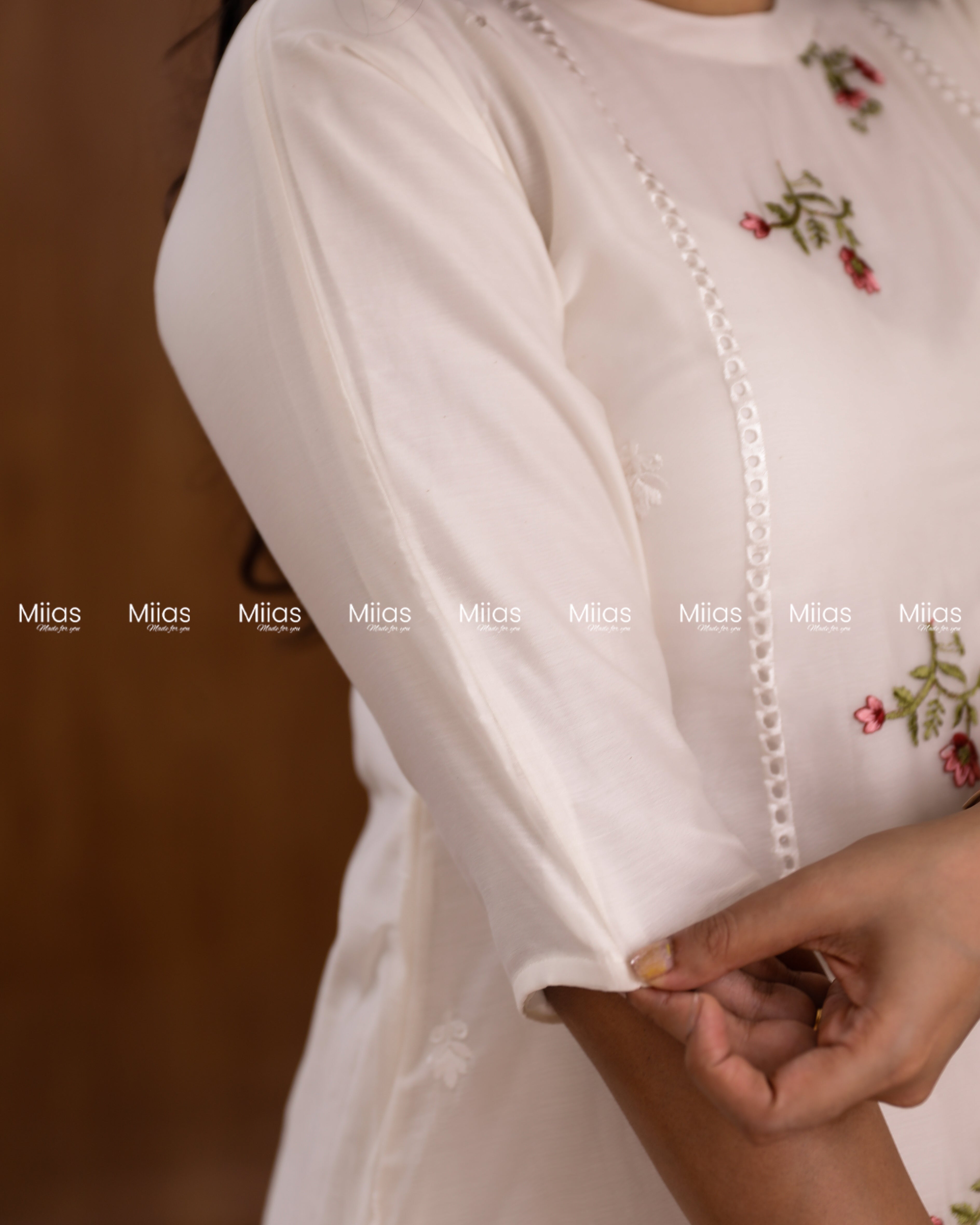 Mul Chanderi A-Line Dress Kurti | Embroidered + Lace | Off-White