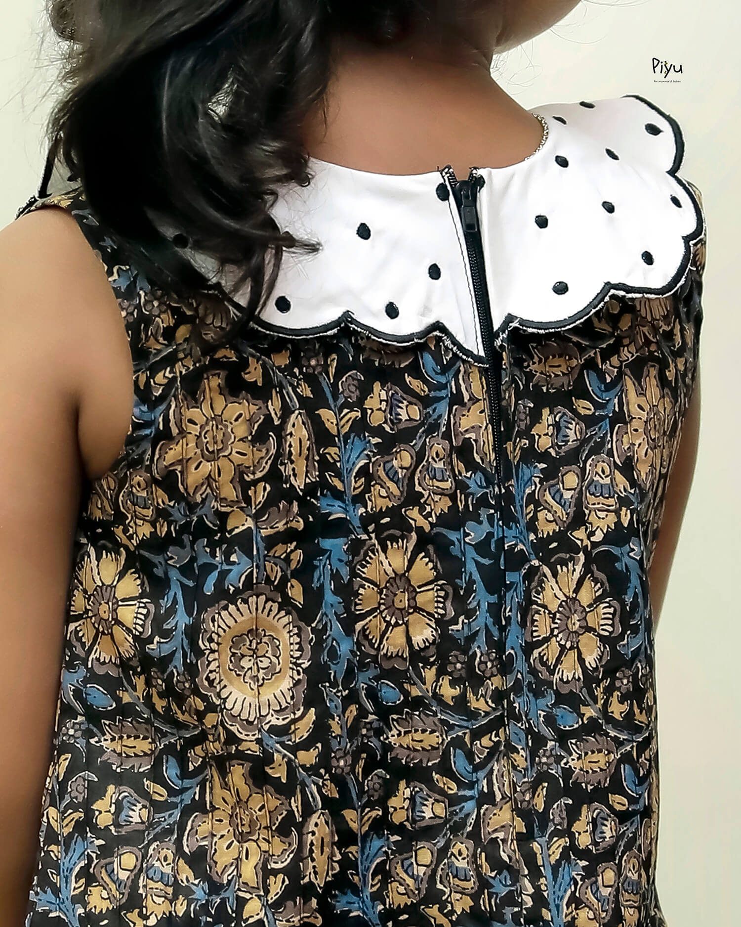 Cotton A-Line Frock with Scalloped Collar & Embroidery