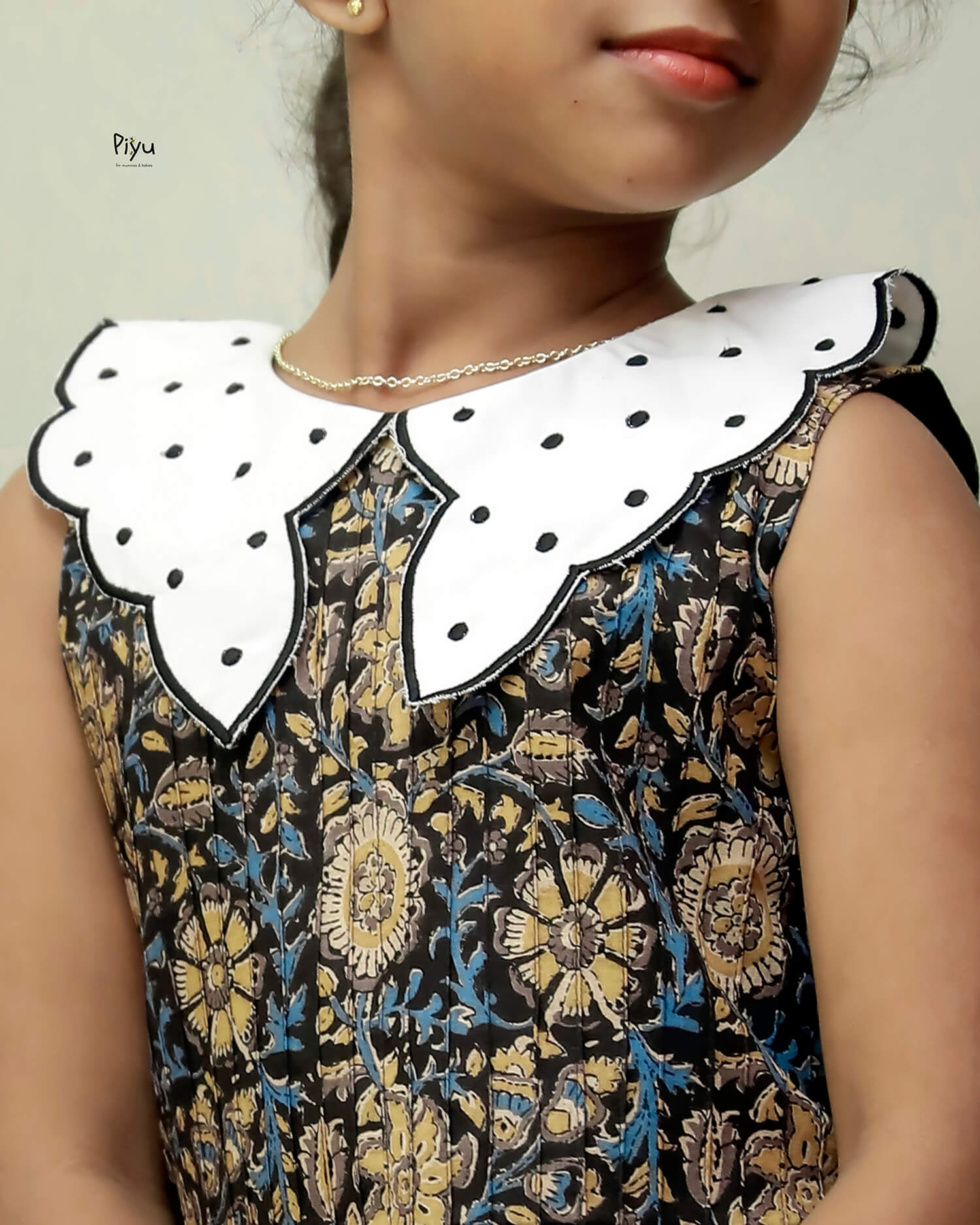 Cotton A-Line Frock with Scalloped Collar & Embroidery