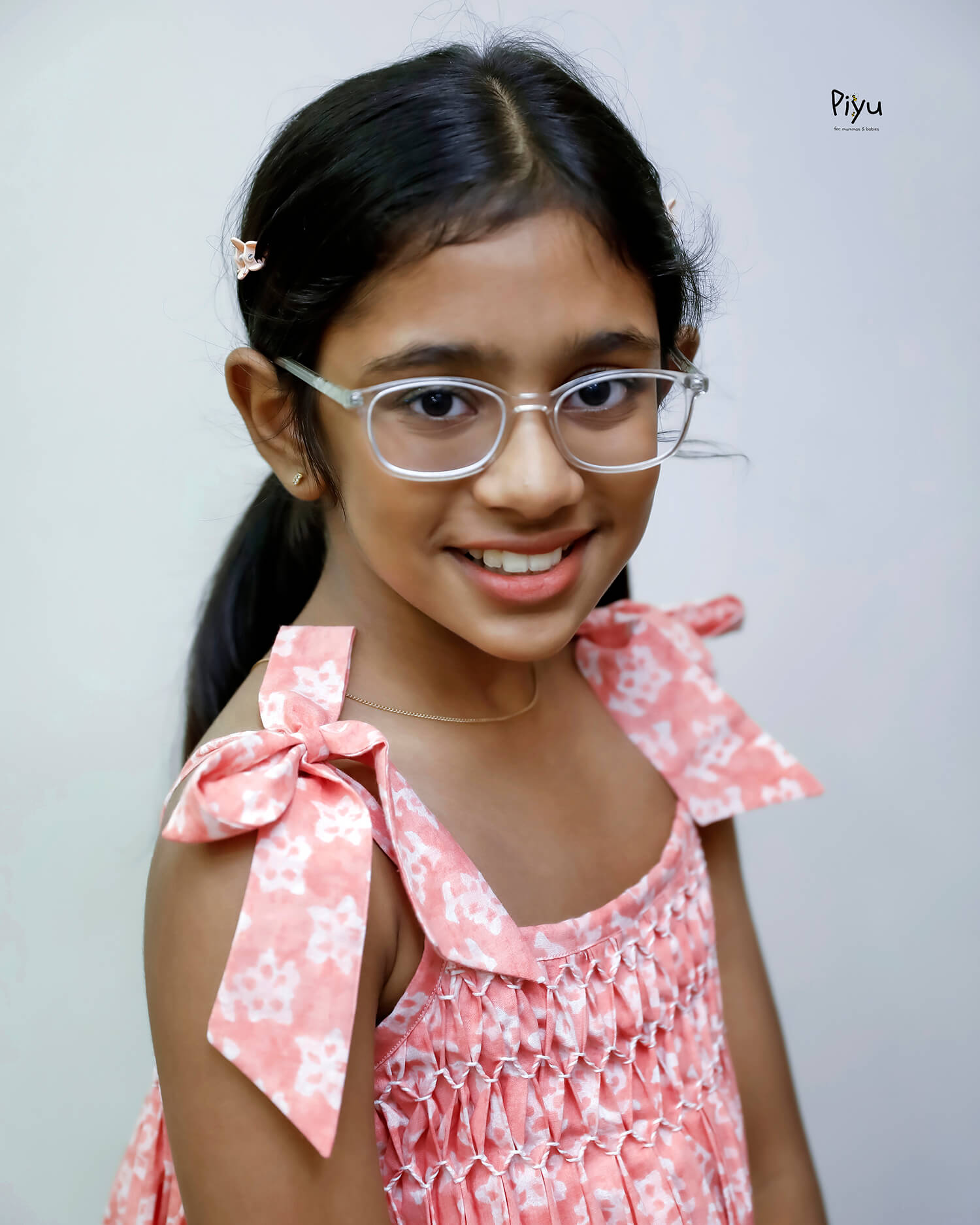 Cotton Kids Frock w/ Smocking & Adjustable Ties