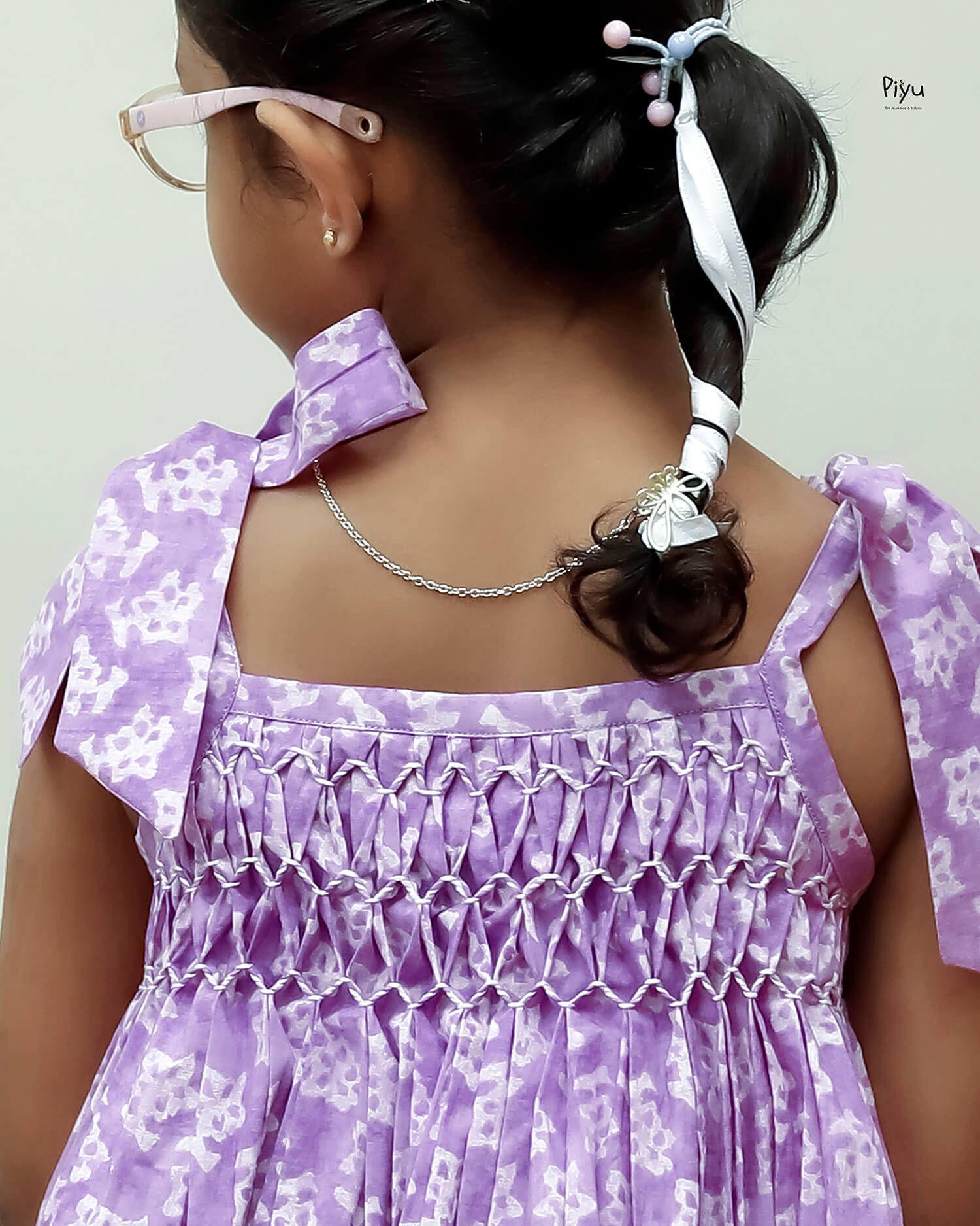 Cotton Kids Frock w/ Smocking & Adjustable Ties