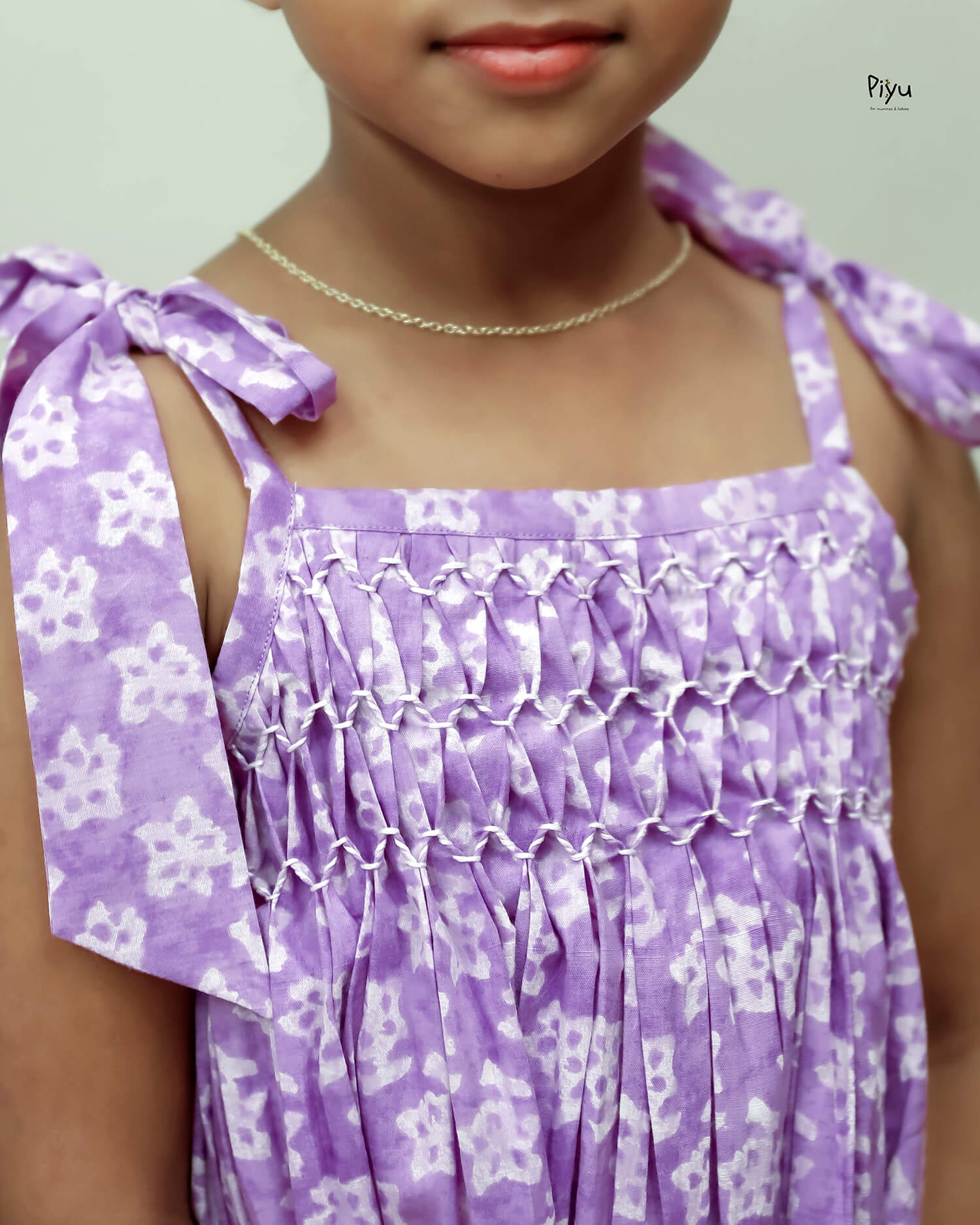 Cotton Kids Frock w/ Smocking & Adjustable Ties