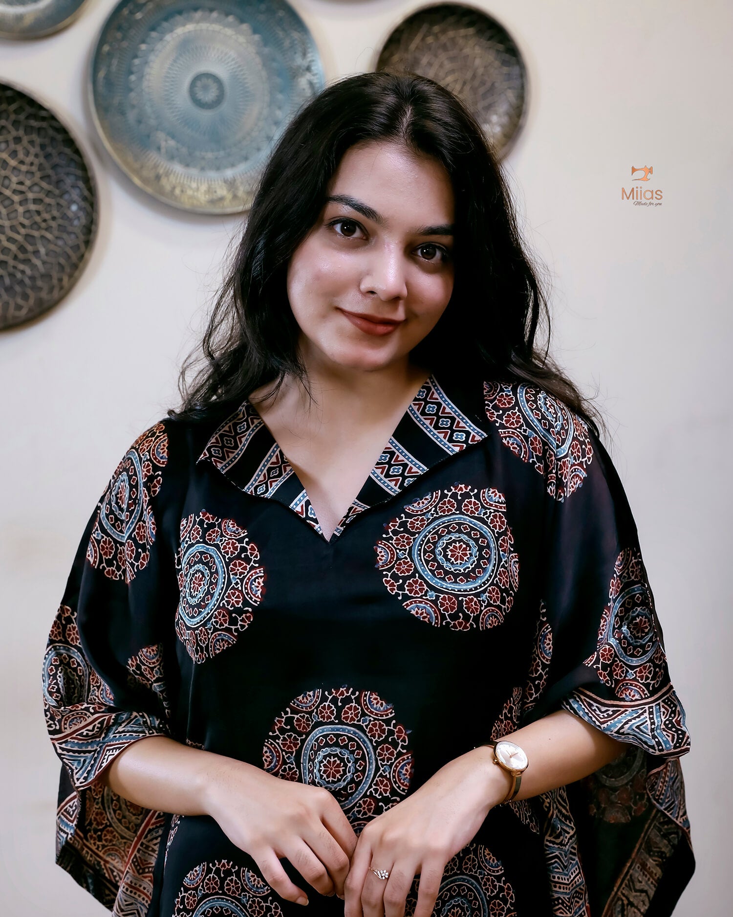 Modal Silk Kaftan | Folding Collar Flowing Drape | Black