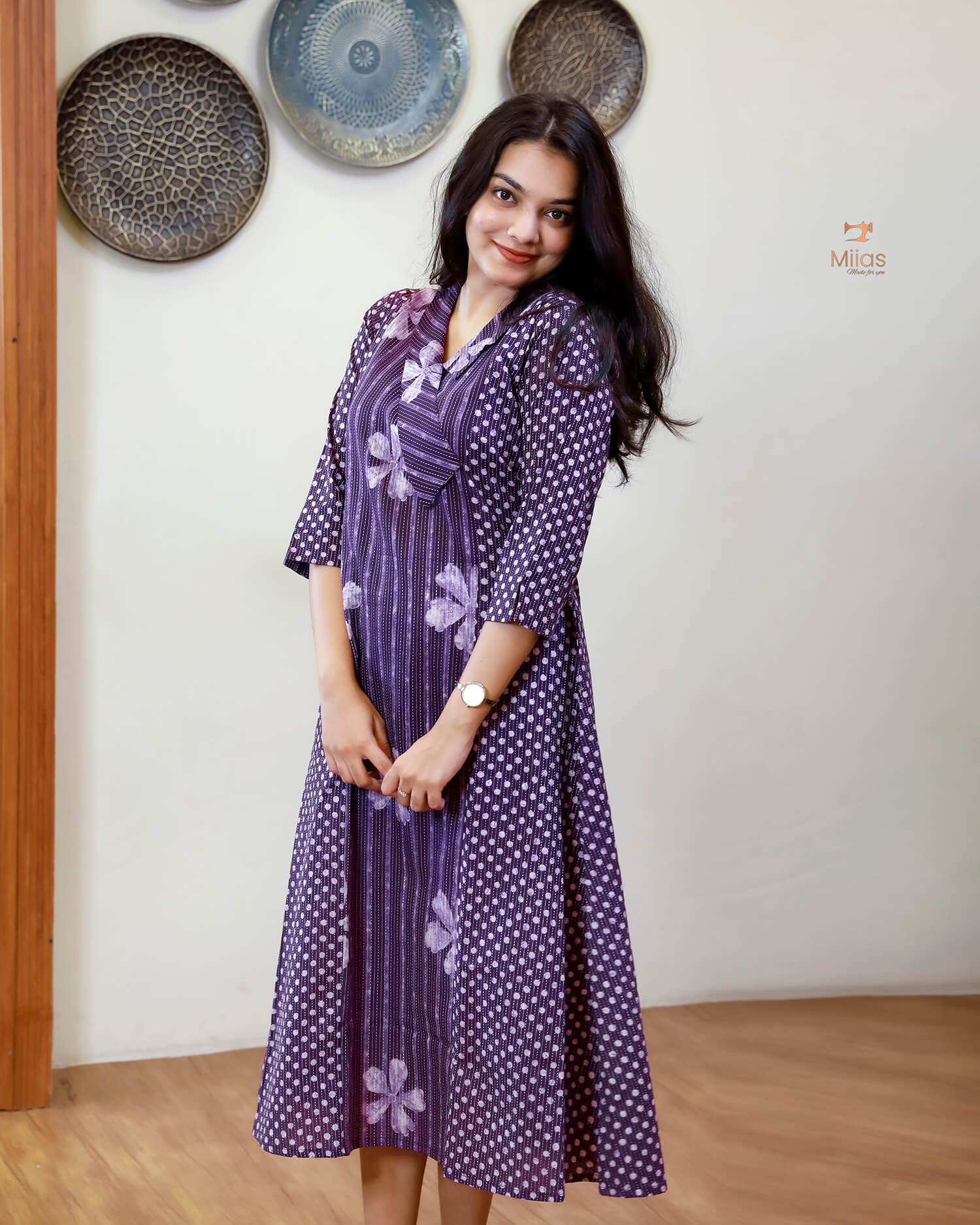 Kantha Cotton Kurti | Dual Print | Side Pocket | Purple