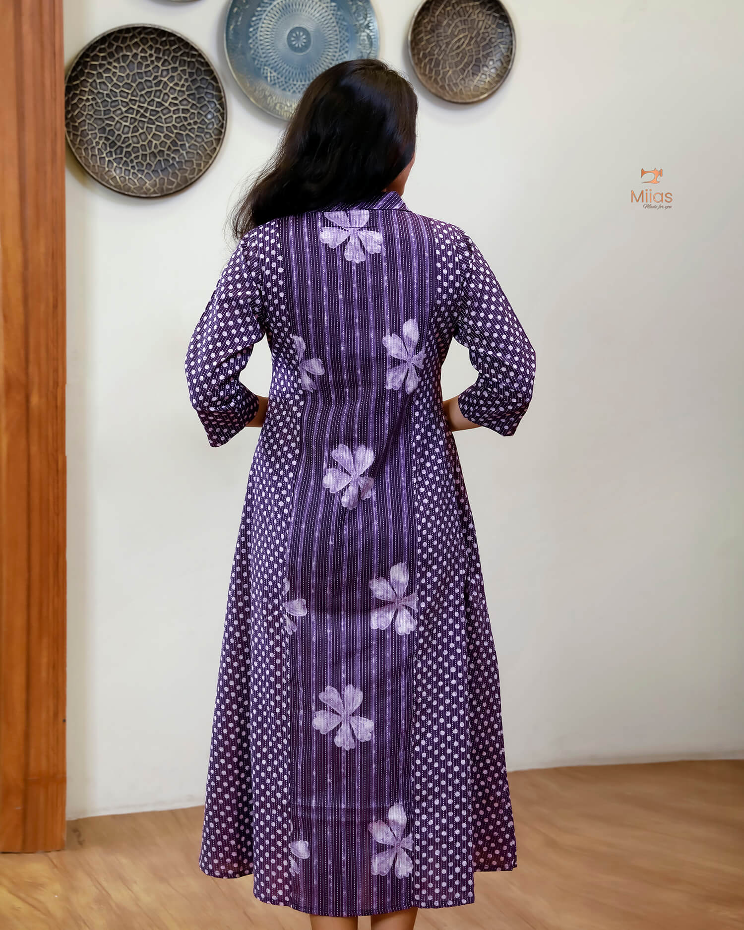 Kantha Cotton Kurti | Dual Print | Side Pocket | Purple