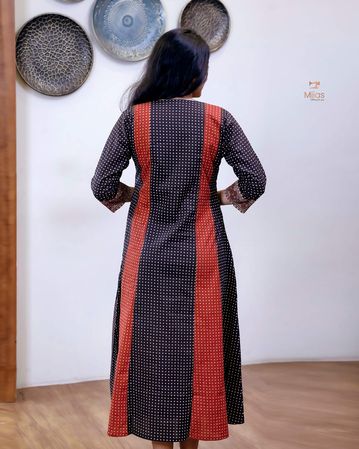 Cotton Panel Kurti | Ajrakh Patches & Beadwork | Black