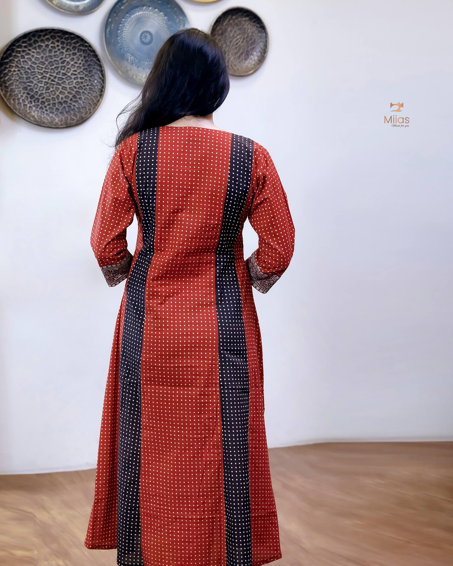 Cotton Panel Kurti | Ajrakh Patches & Beadwork | Brick Red