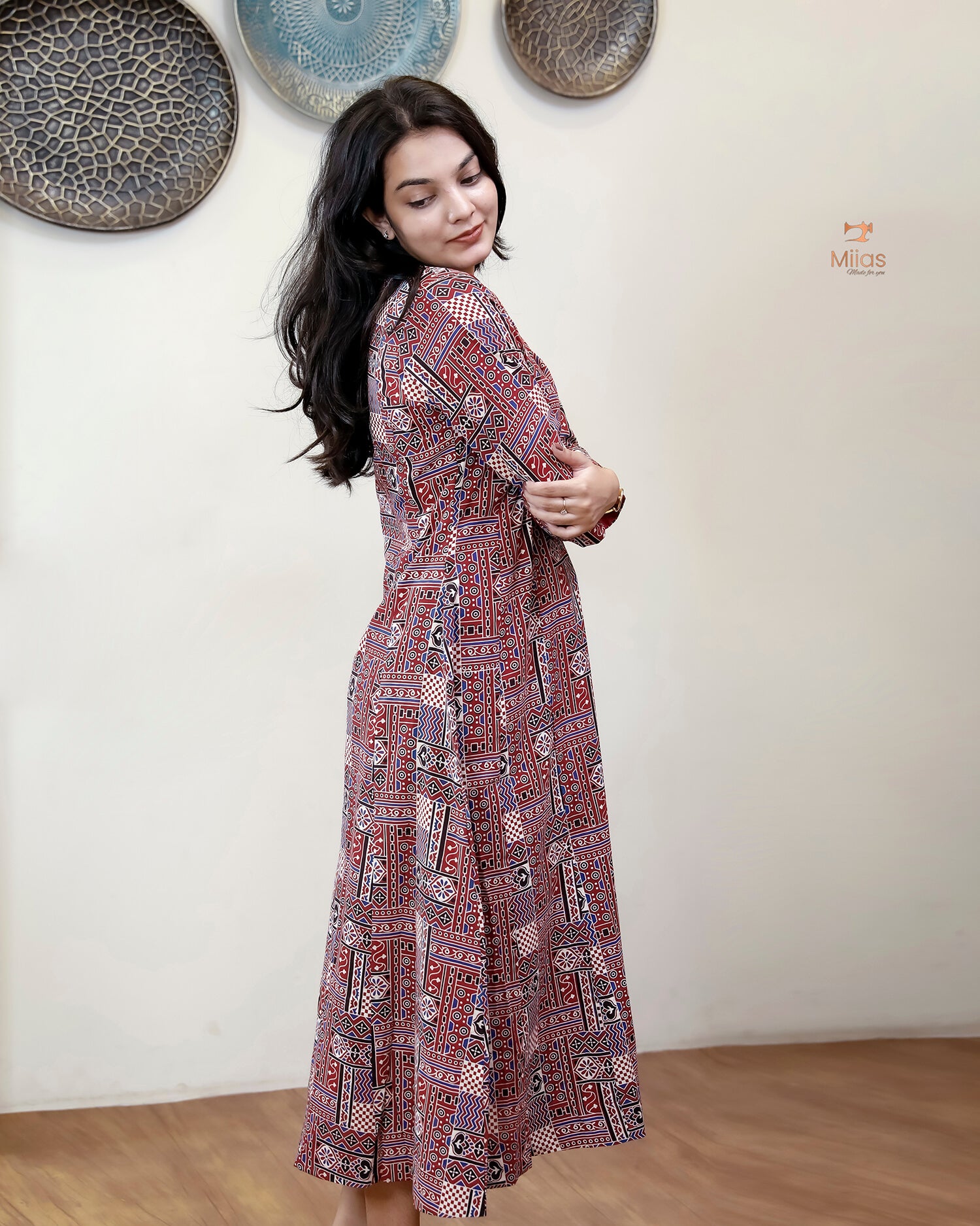 Cotton Ajrakh Kurti | Embroidered | Panel Cut | Red