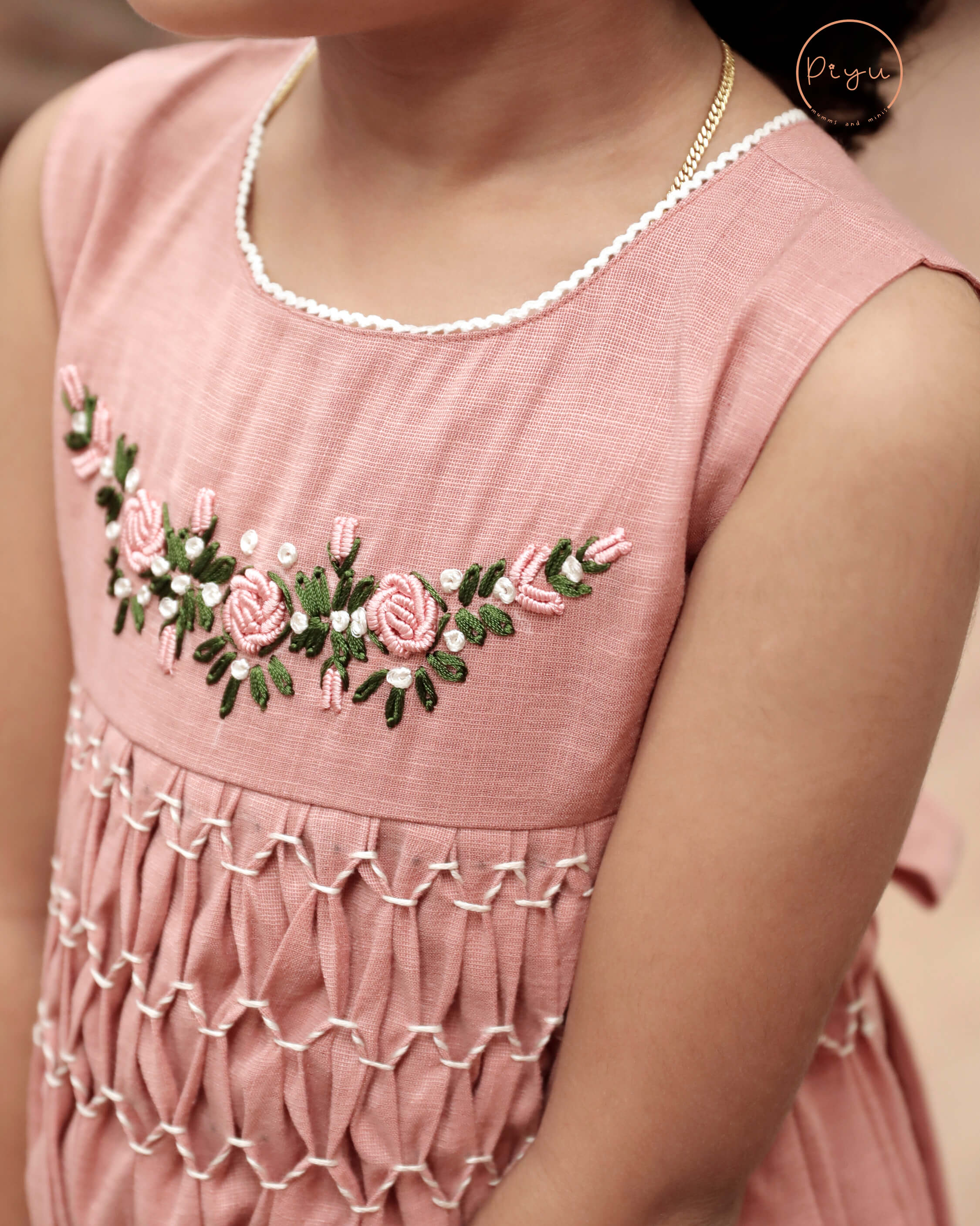 Kids Frock with smocking and hand embroidery