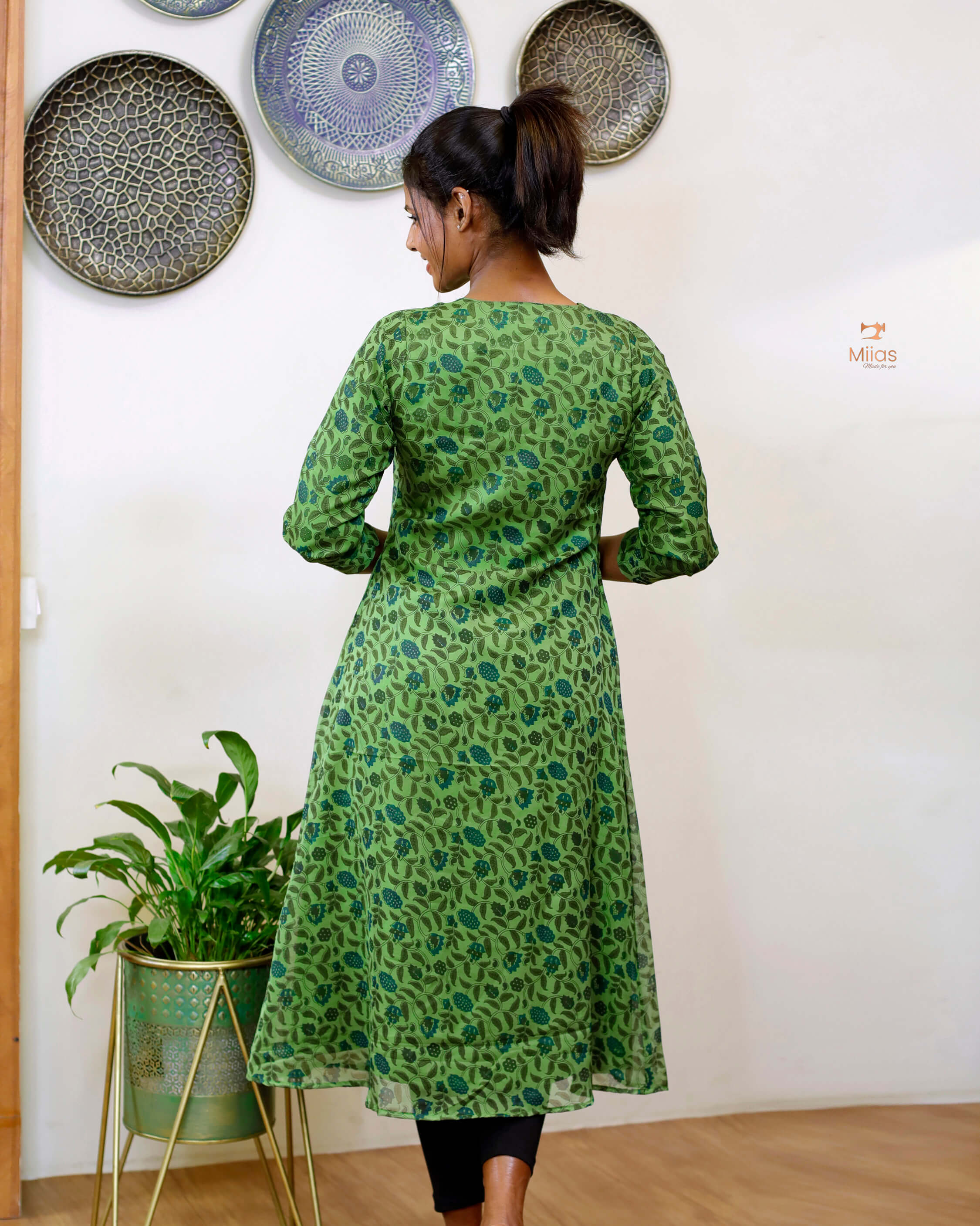 Hand-blocked Kalamkari printed dress kurti in viscose organza