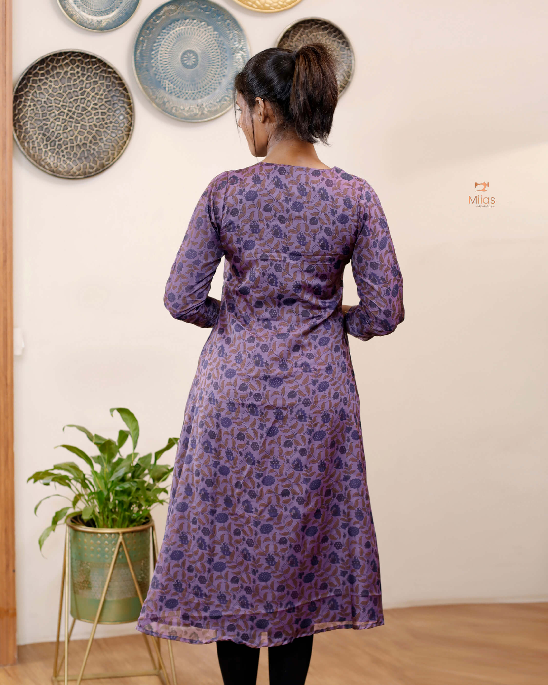 Hand-blocked Kalamkari printed dress kurti in viscose organza