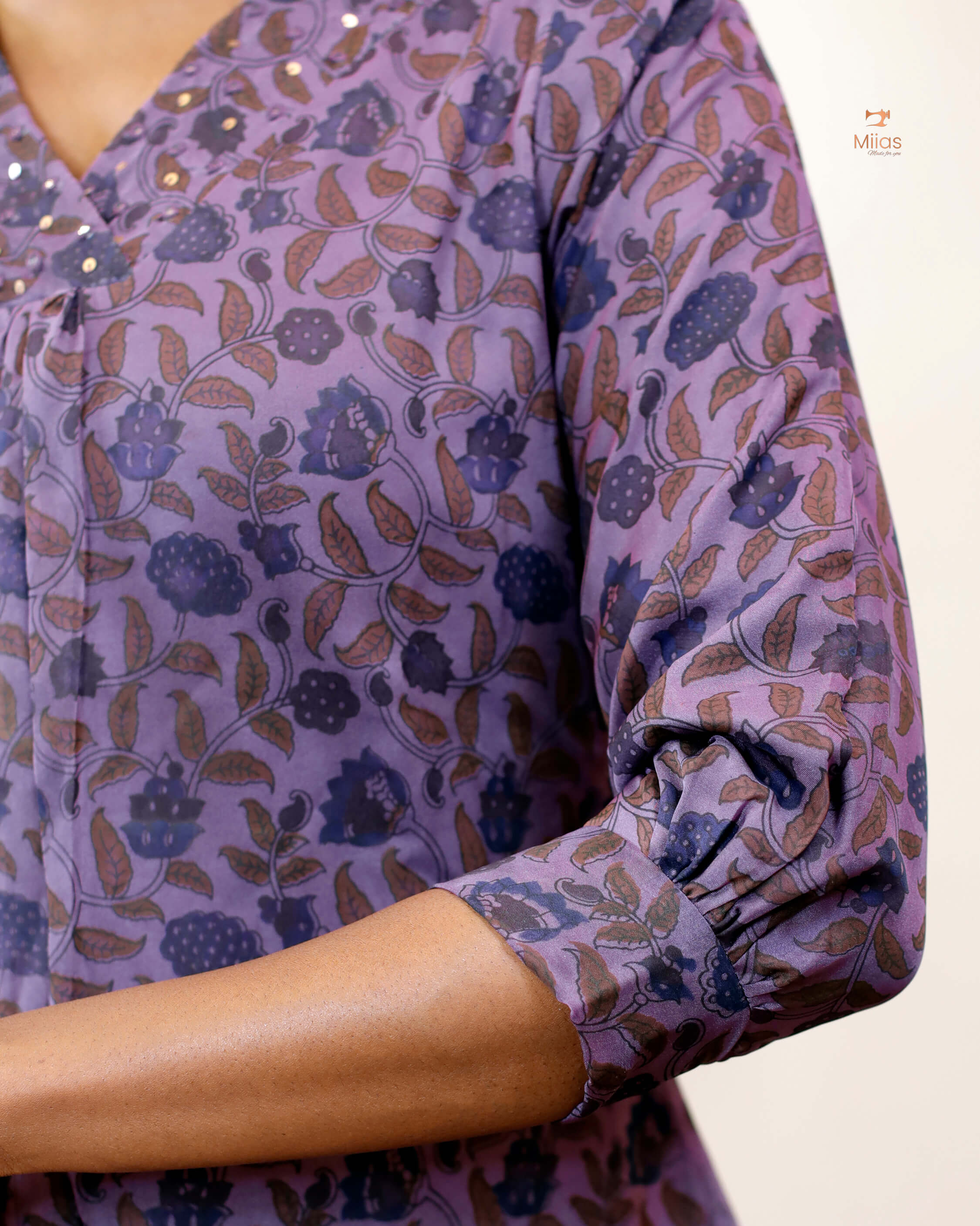 Hand-blocked Kalamkari printed dress kurti in viscose organza