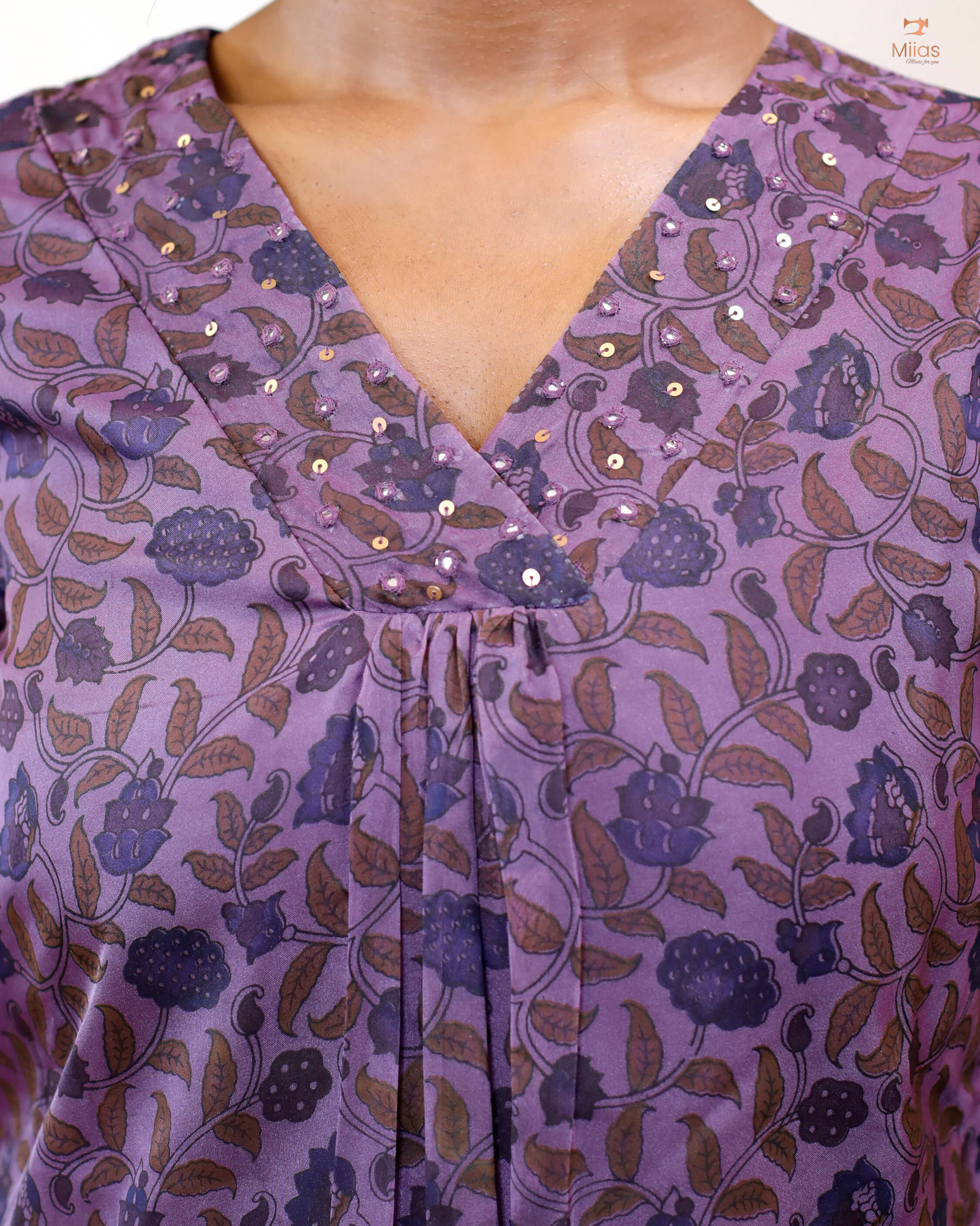 Hand-blocked Kalamkari printed dress kurti in viscose organza