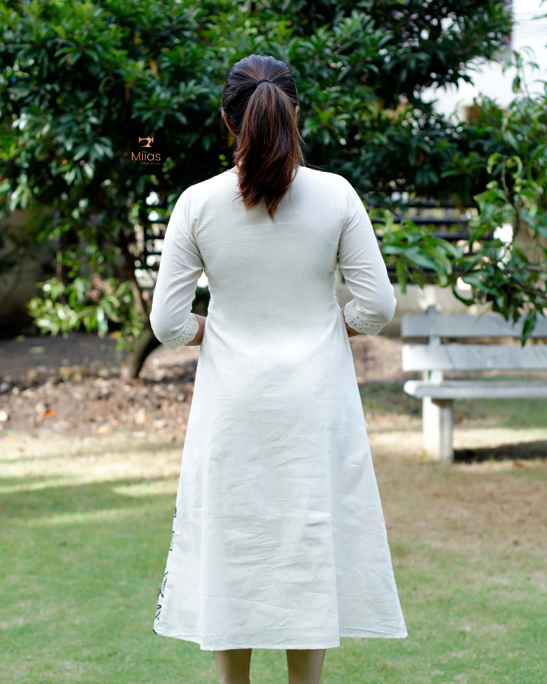 Kora Cotton Dress Kurti with Thread Embroidery and Scallops