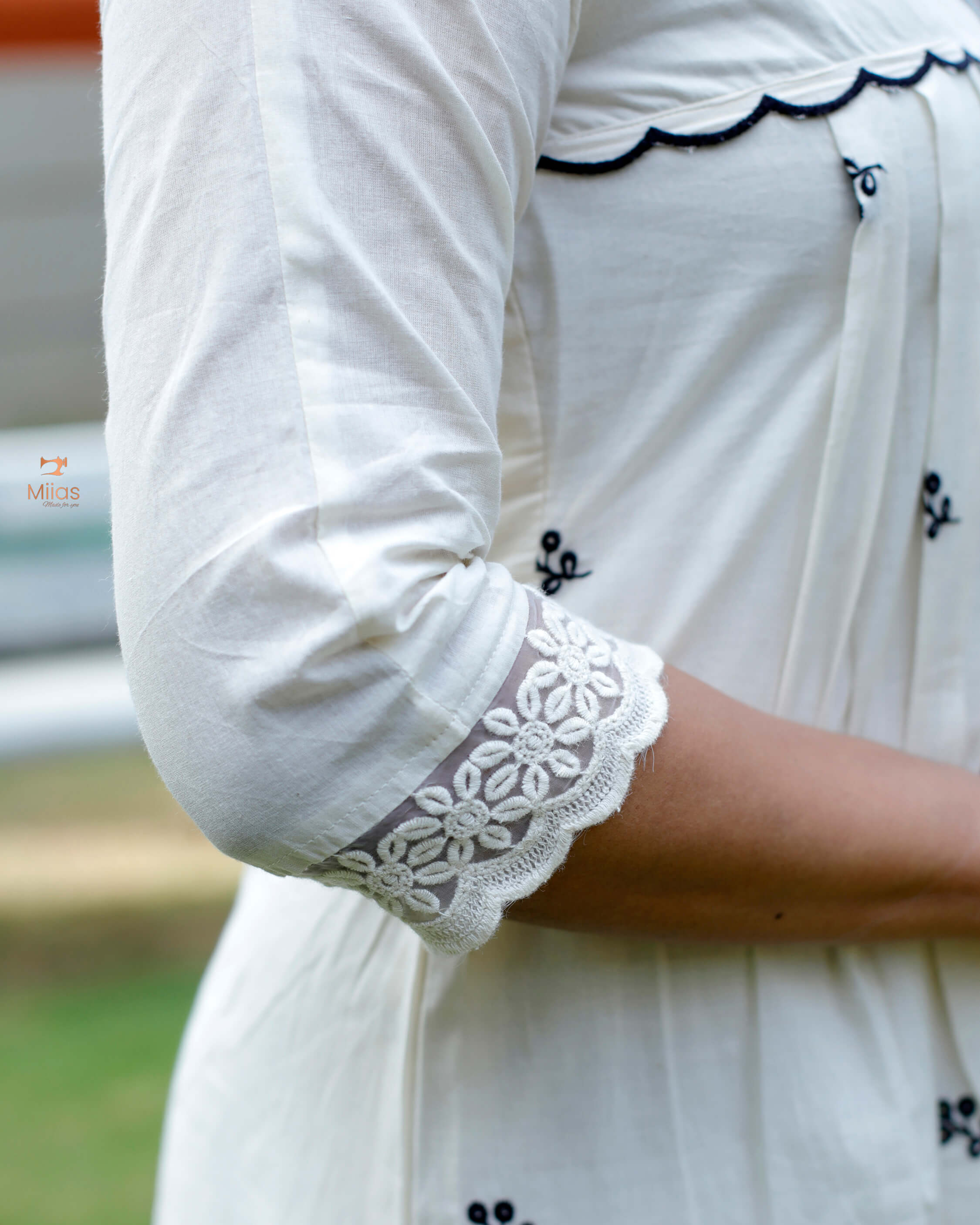 Kora Cotton Dress Kurti with Thread Embroidery and Scallops