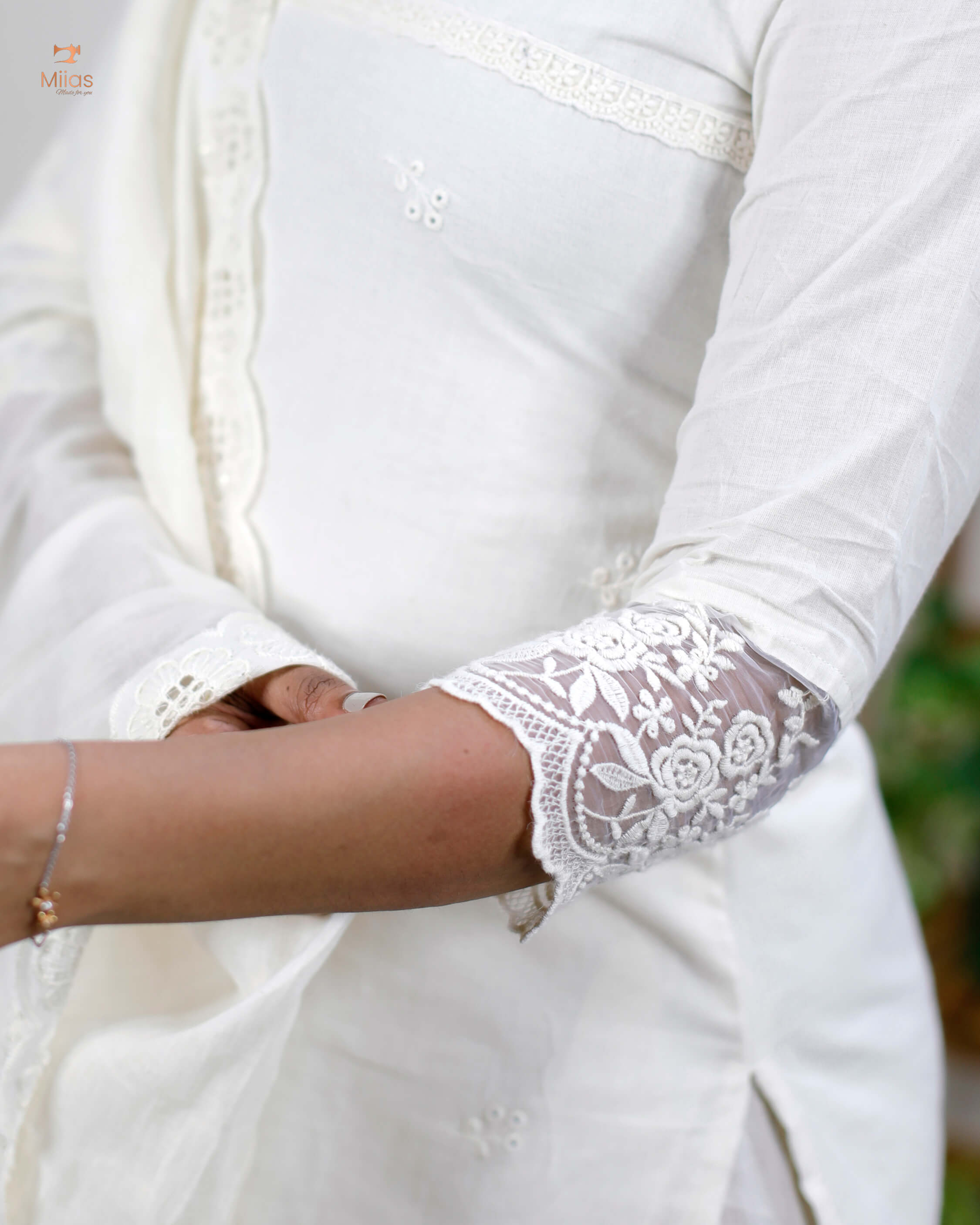 Kora cotton Co-ord set with applique and embroidery work