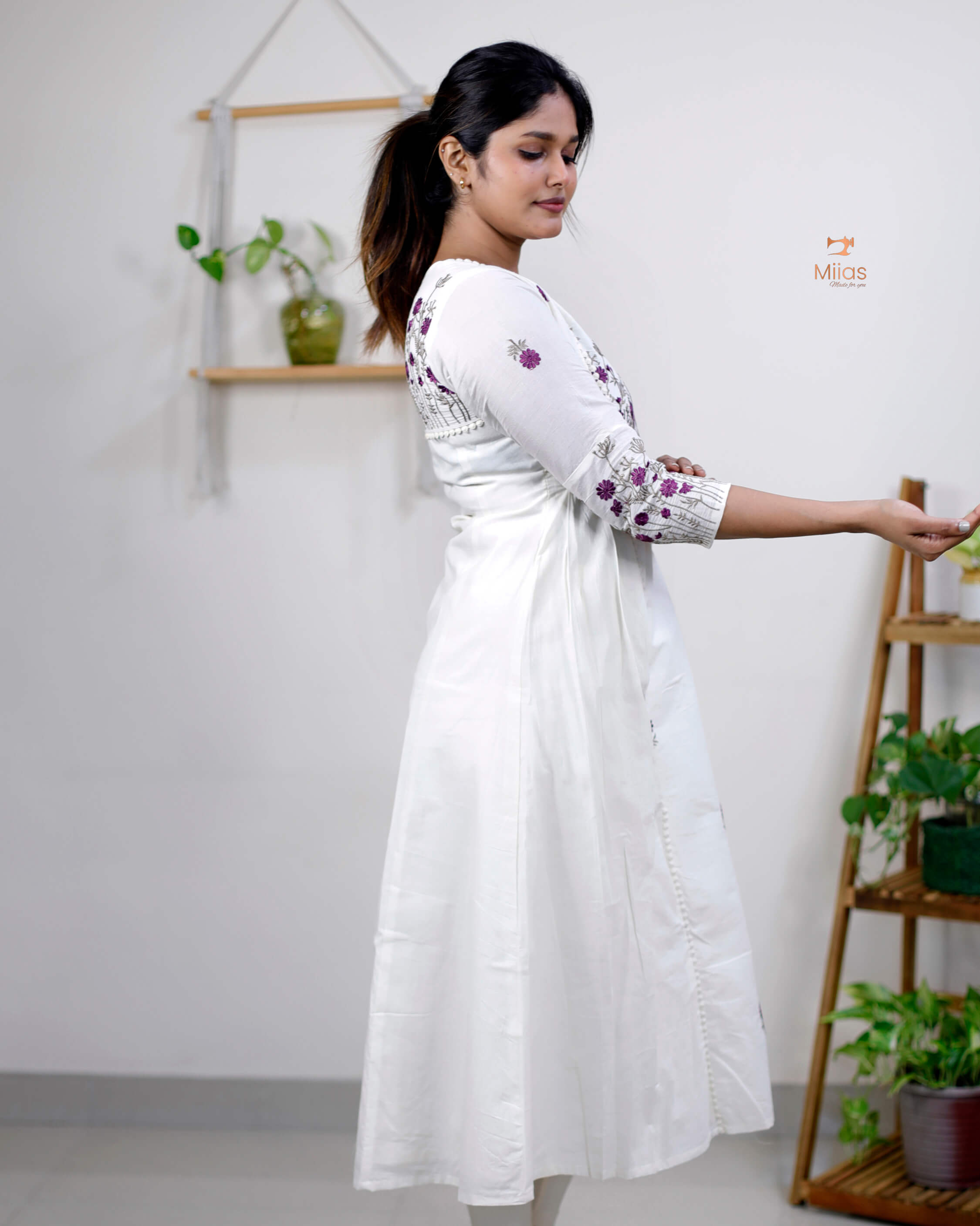 Three-Panel Dress Kurti with Embroidery in Kora Cotton